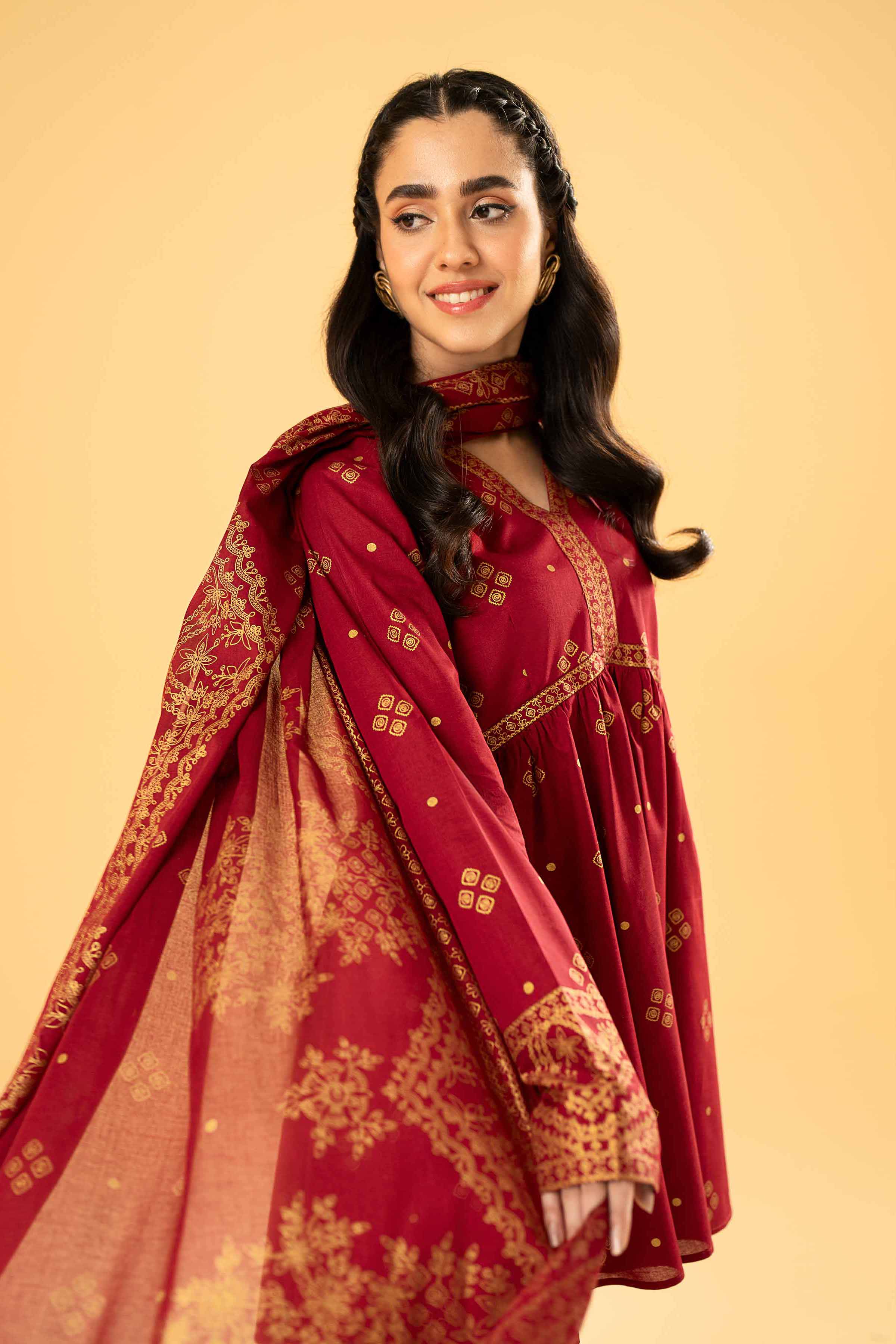3 Piece - Gold Printed Embroidered Suit - 42401859 - Image 2