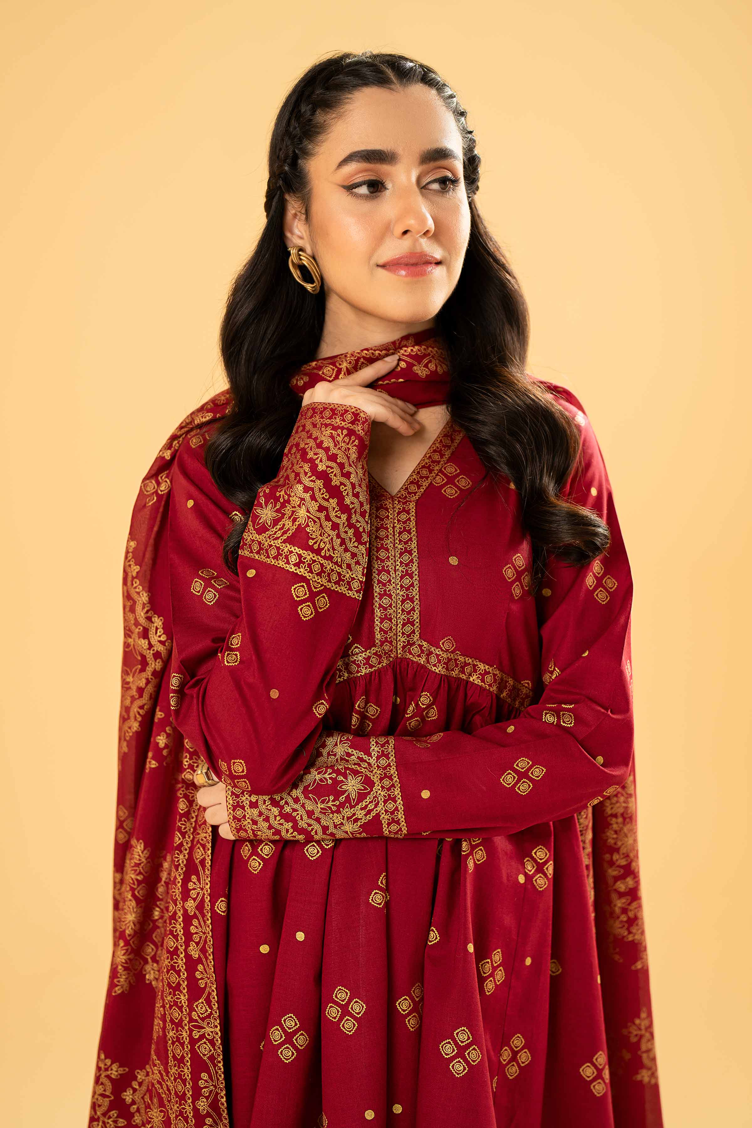 3 Piece - Gold Printed Embroidered Suit - 42401859 - Image 4
