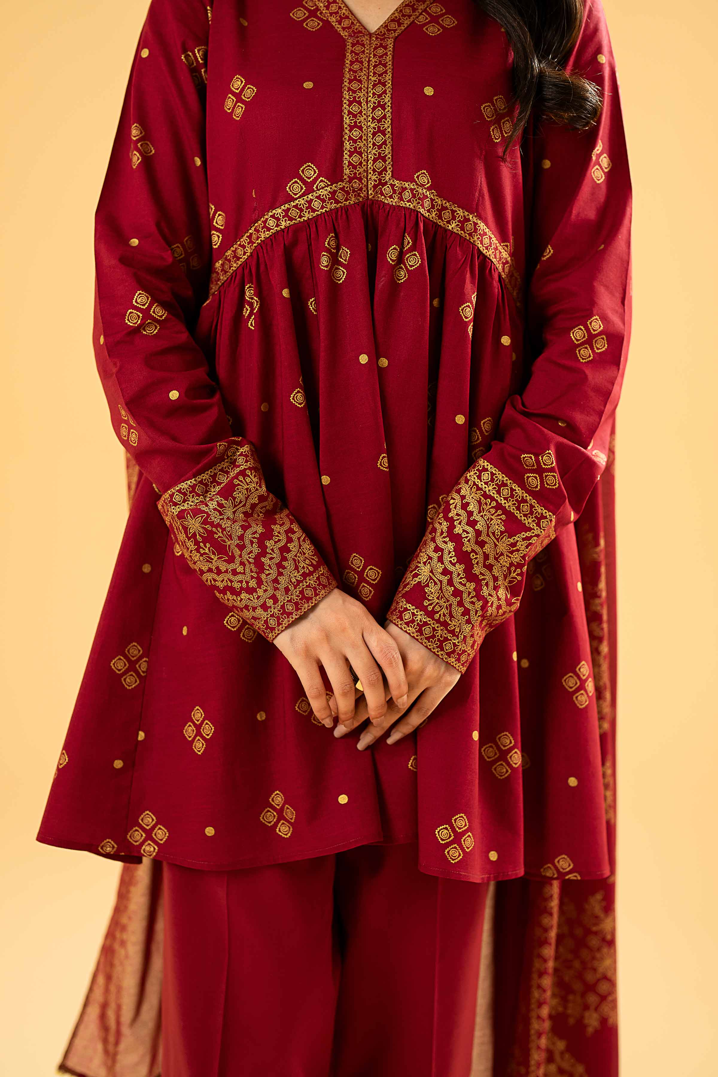 3 Piece - Gold Printed Embroidered Suit - 42401859 - Image 5