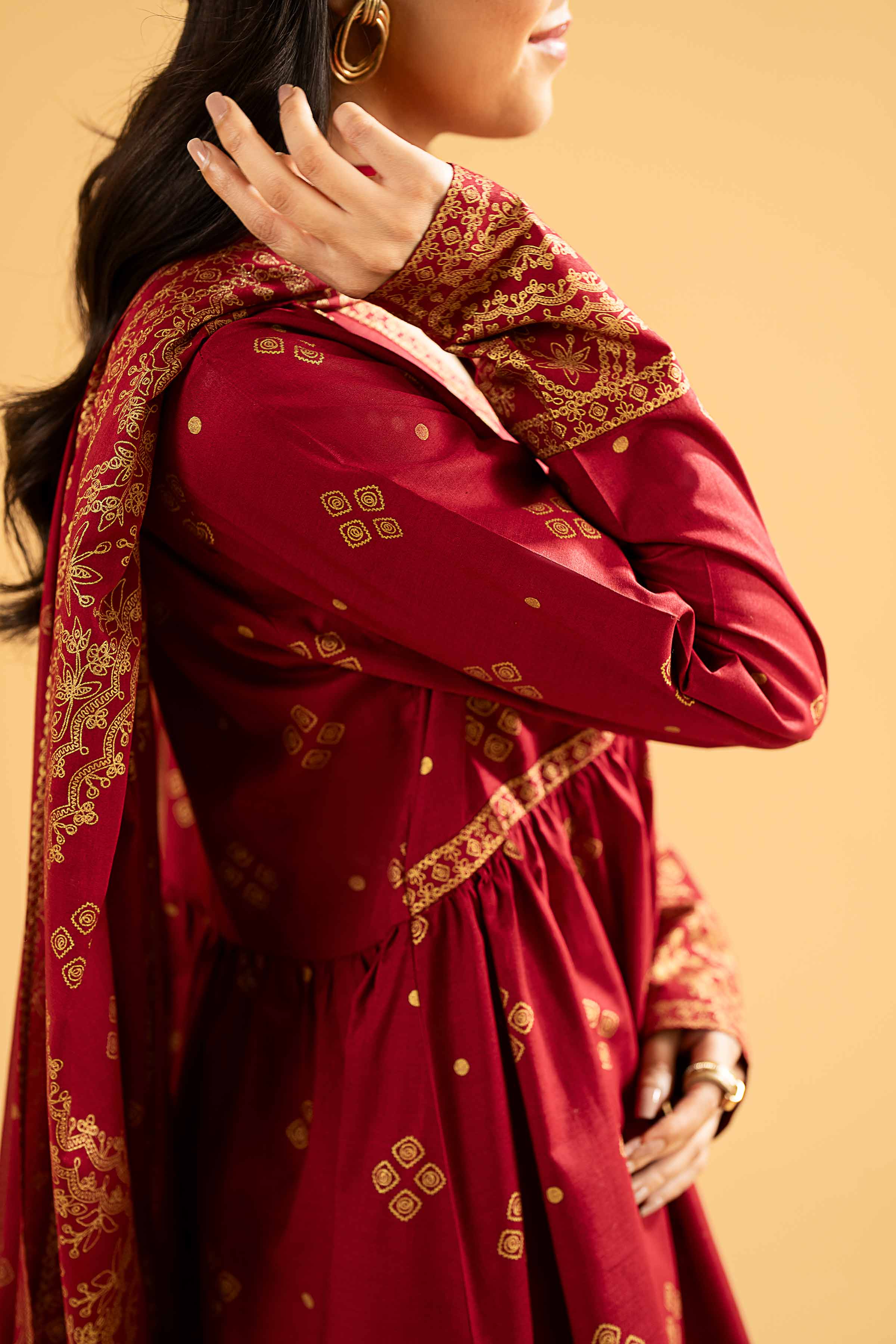 3 Piece - Gold Printed Embroidered Suit - 42401859 - Image 6