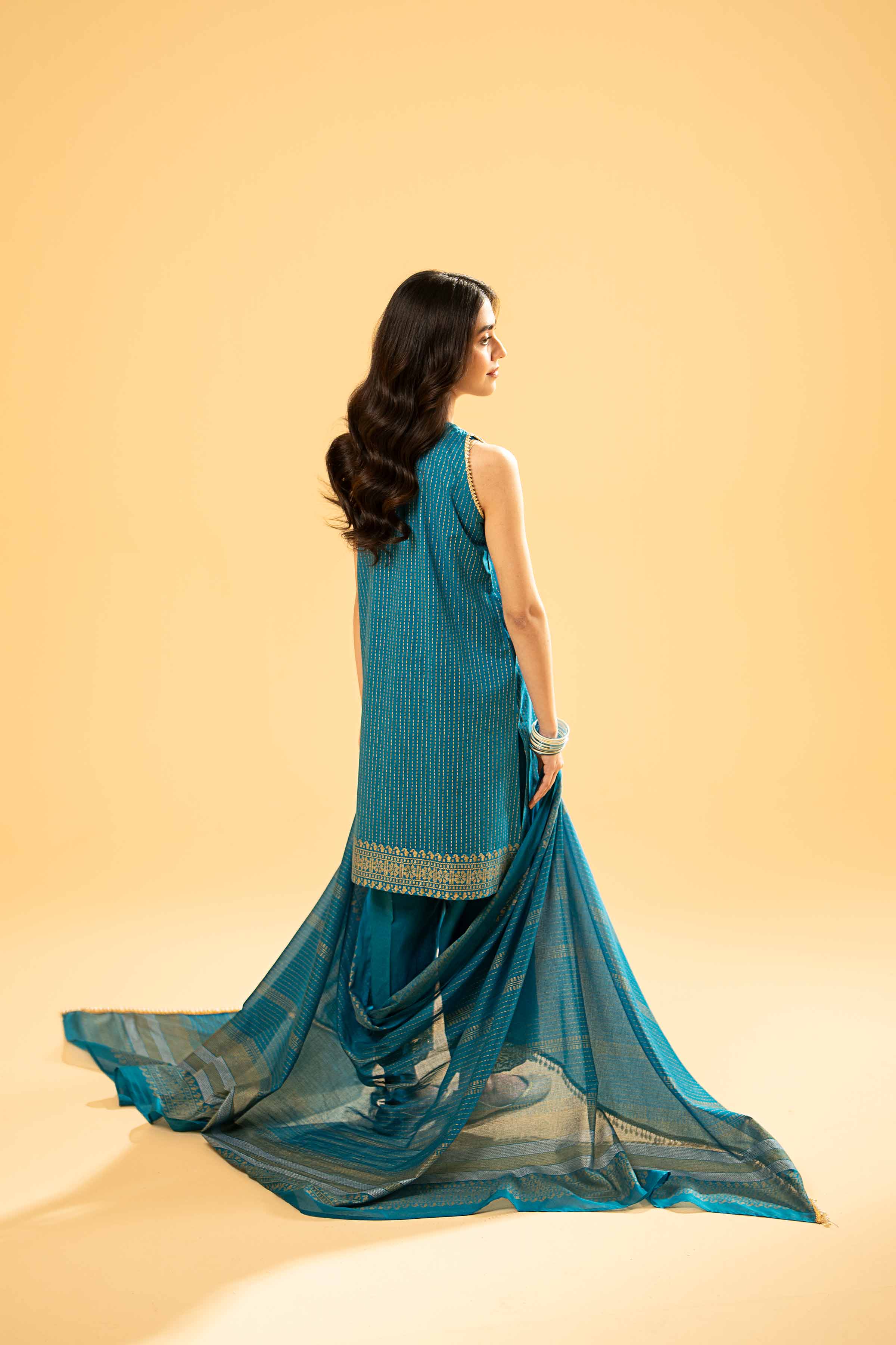 3 Piece - Gold & Silver Printed Embroidered Suit - 42401866 - Image 6