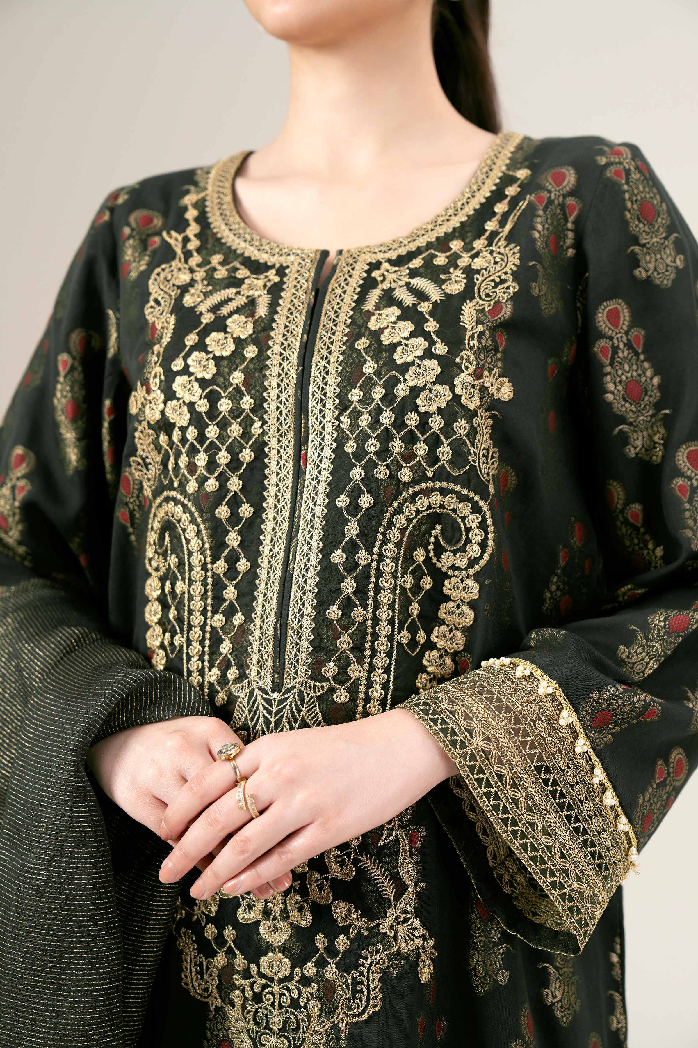 3 Piece - Jacquard Embroidered Suit - 42401932 - Image 5