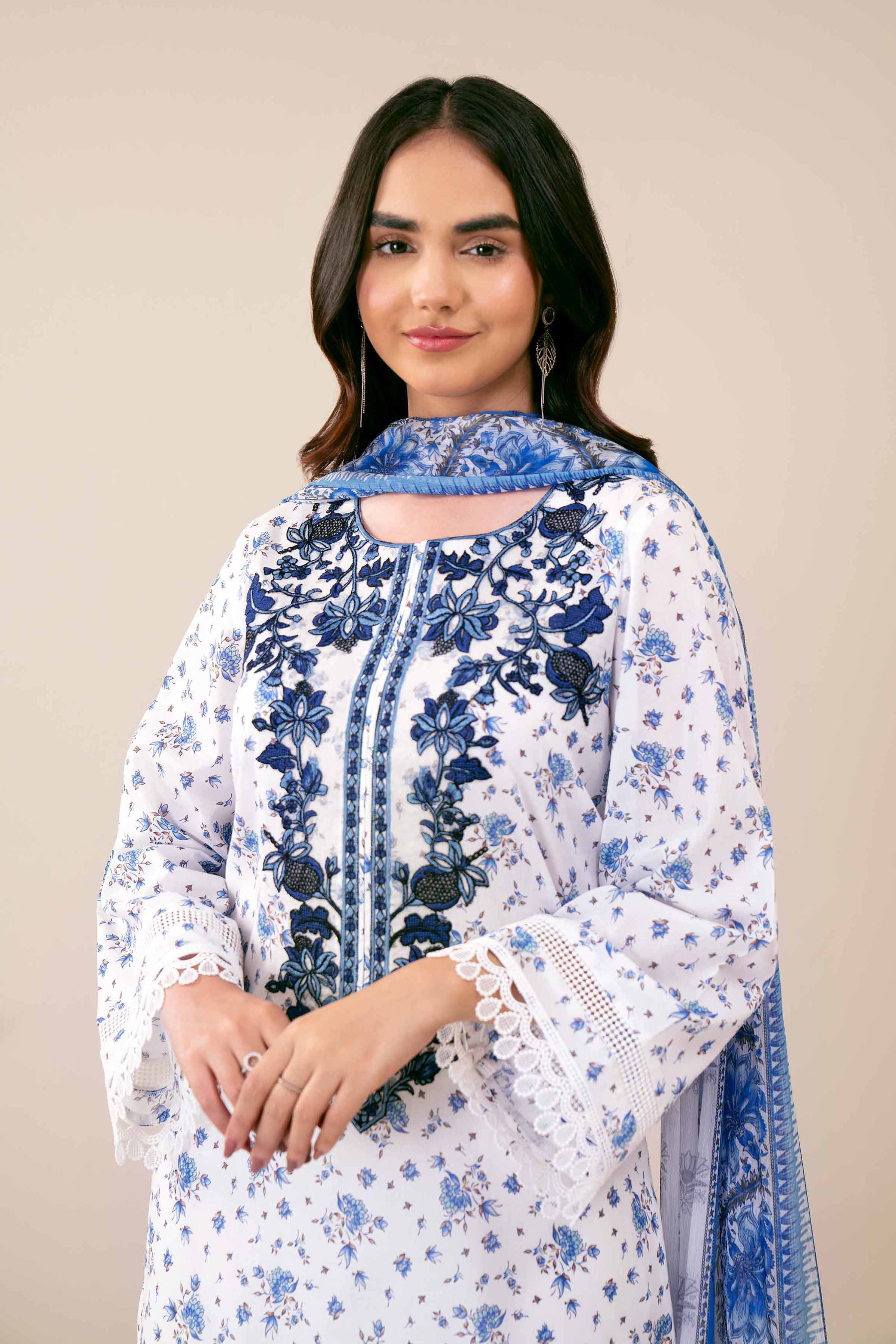 3 Piece - Printed Embroidered Suit - 42402035
