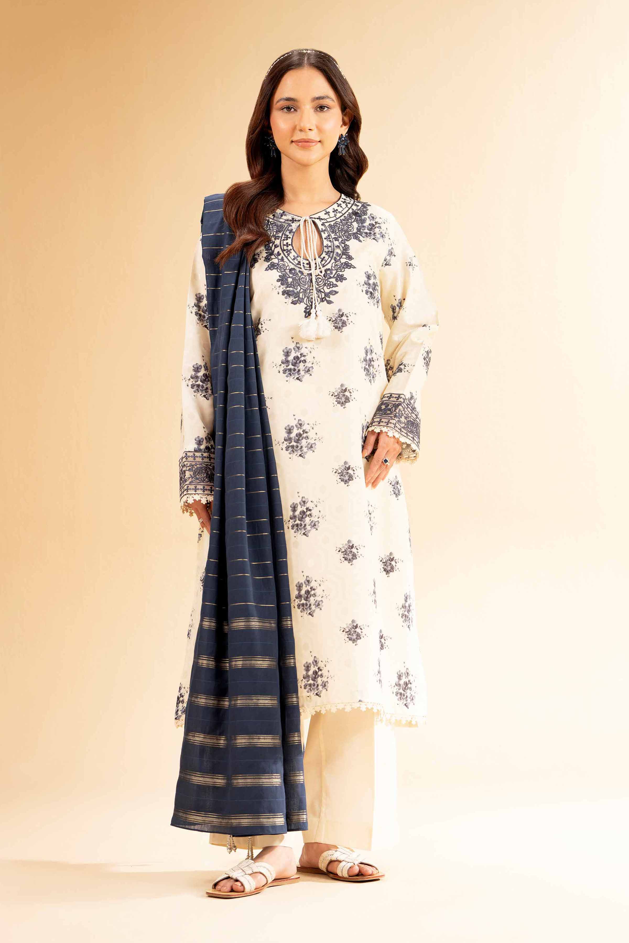 3 Piece - Digital Printed Jacquard Embroidered Suit - 42501303