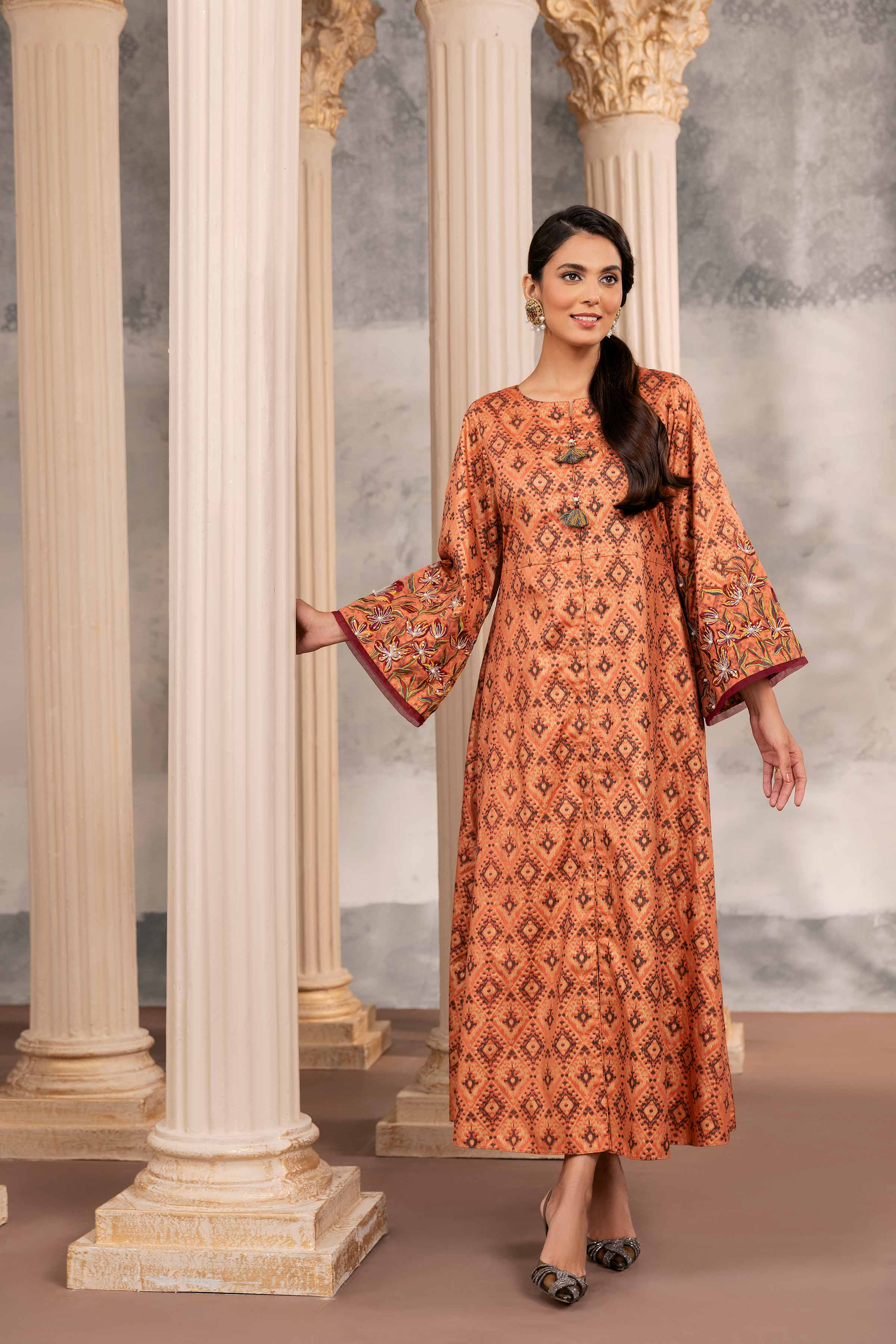 Printed Embroidered Long Dress - FW23-11