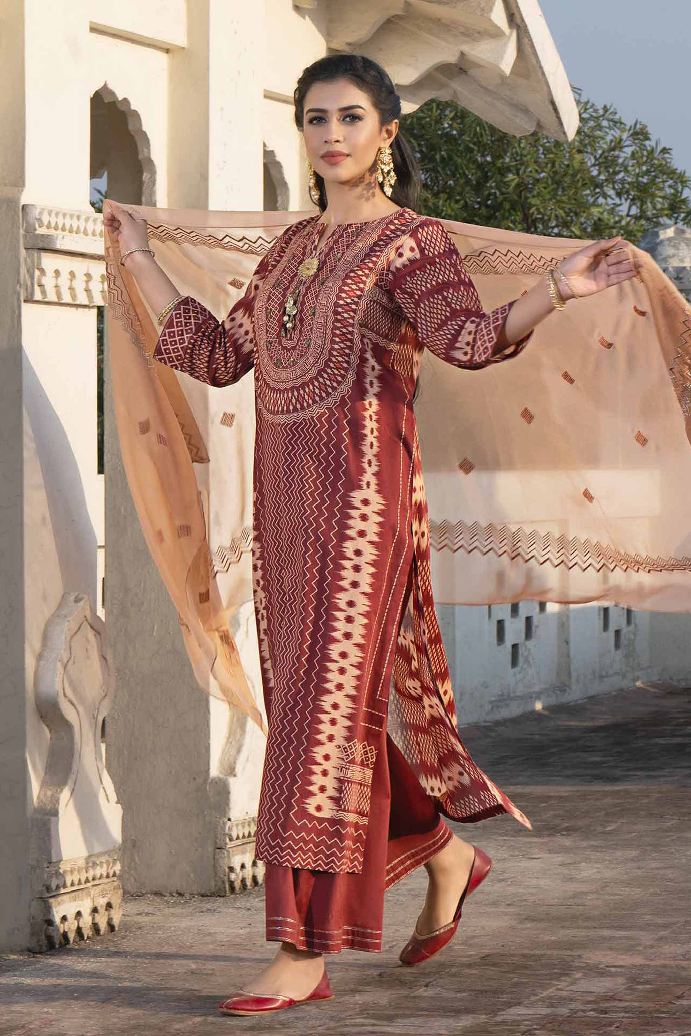 3 Piece - Printed Embroidered Suit - KFE24-79 - Image 2