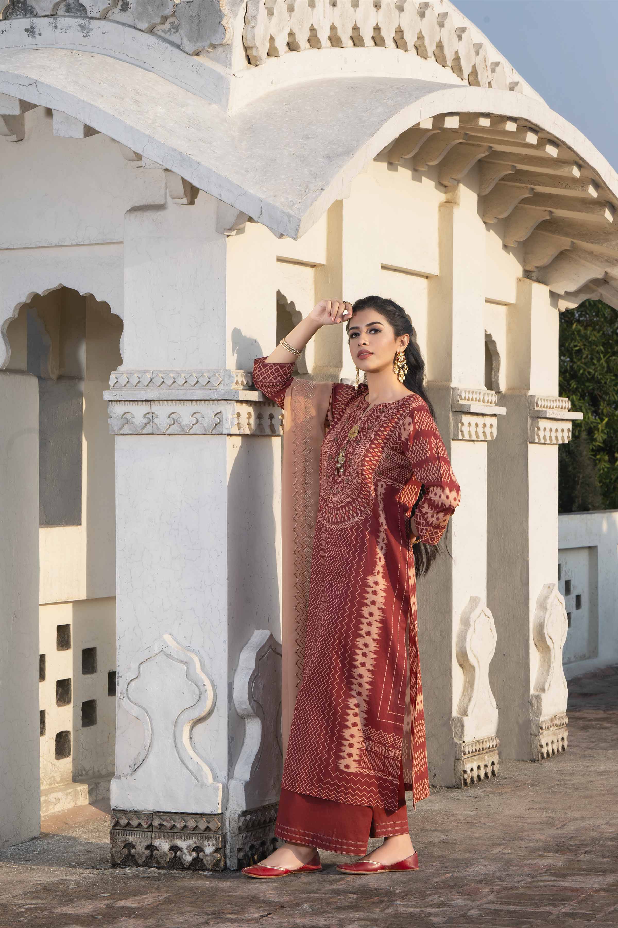 3 Piece - Printed Embroidered Suit - KFE24-79 - Image 3