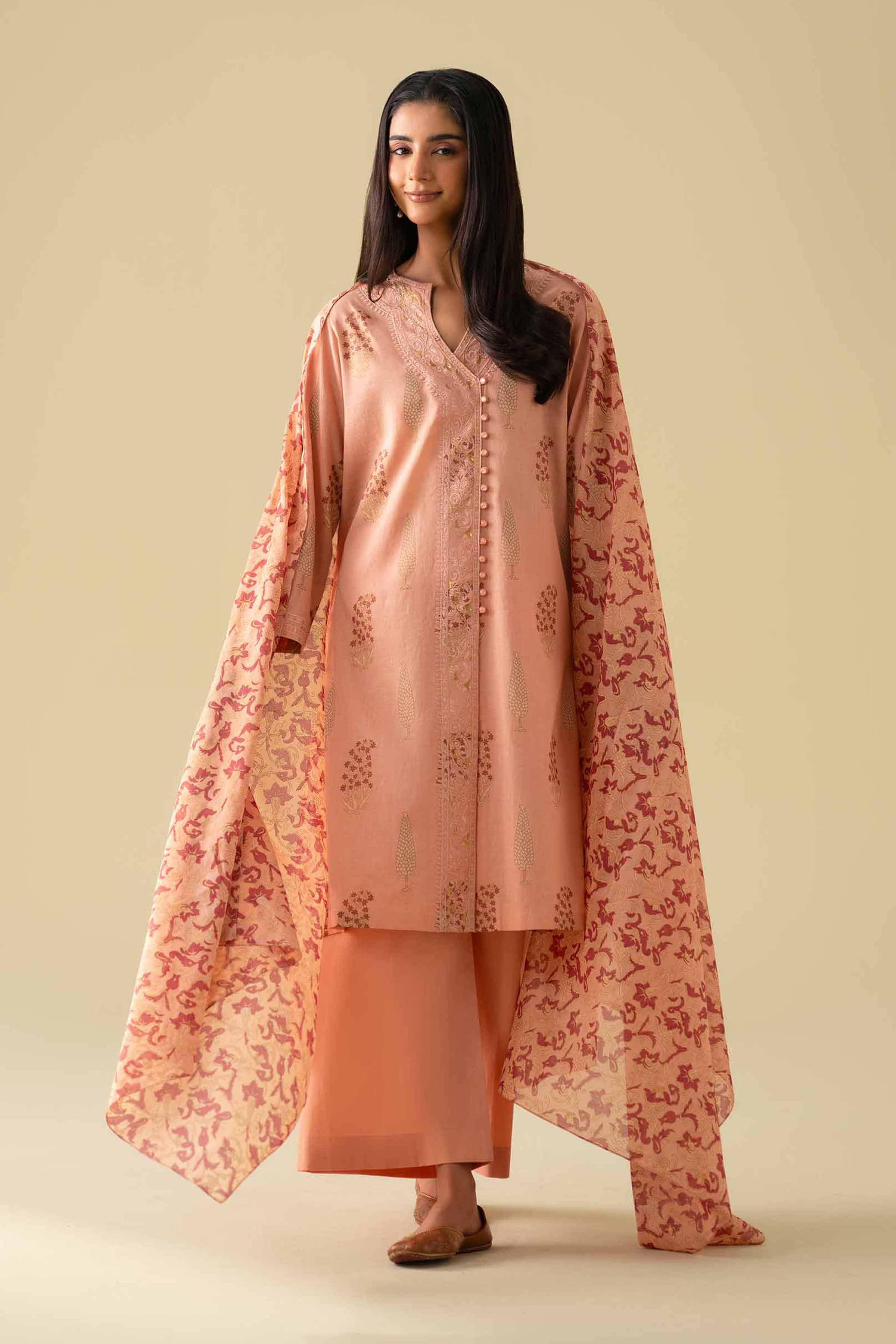 3 Piece - Printed Embroidered Suit - KFE26-77 - Image 5