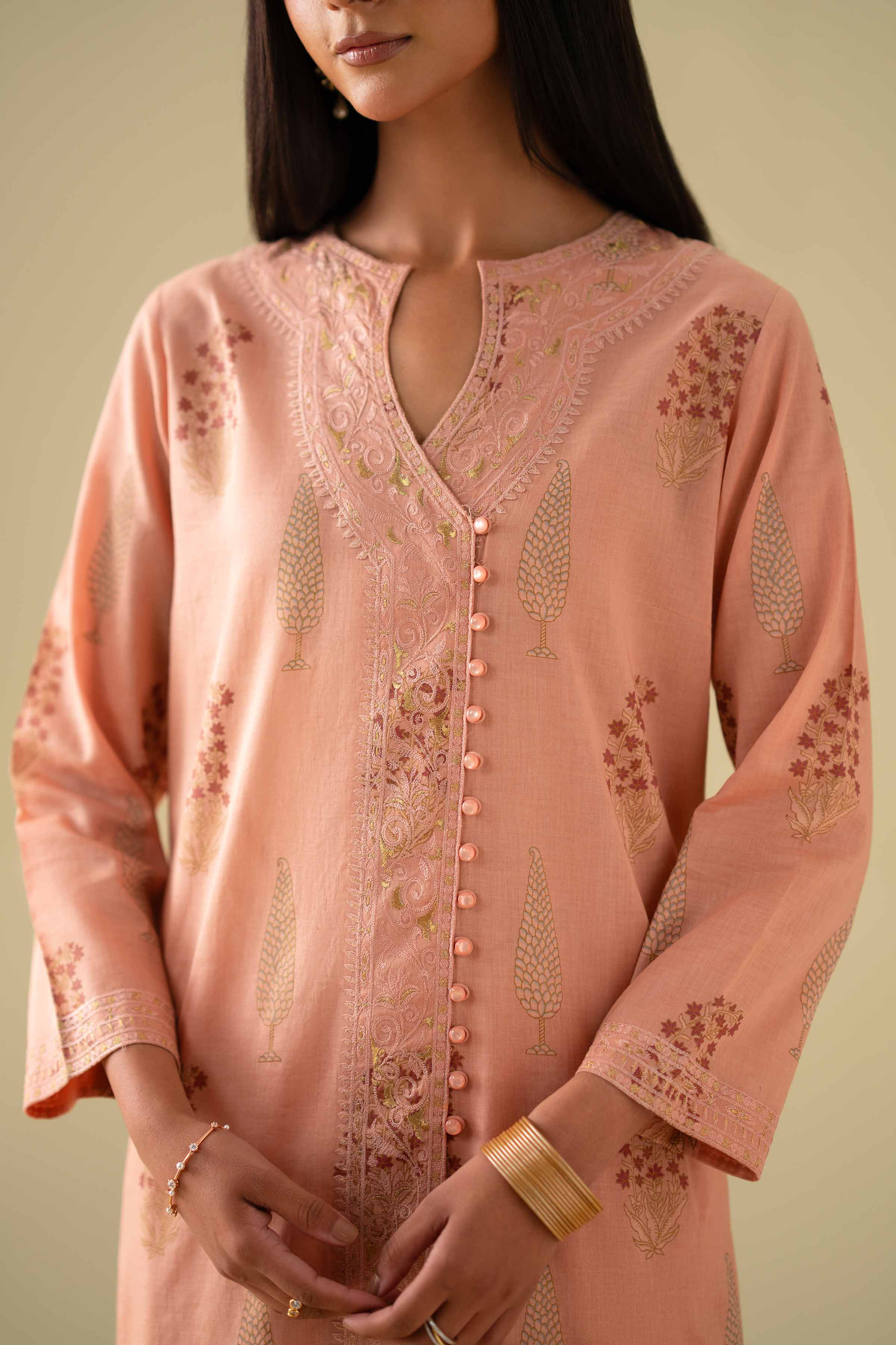 3 Piece - Printed Embroidered Suit - KFE26-77 - Image 6
