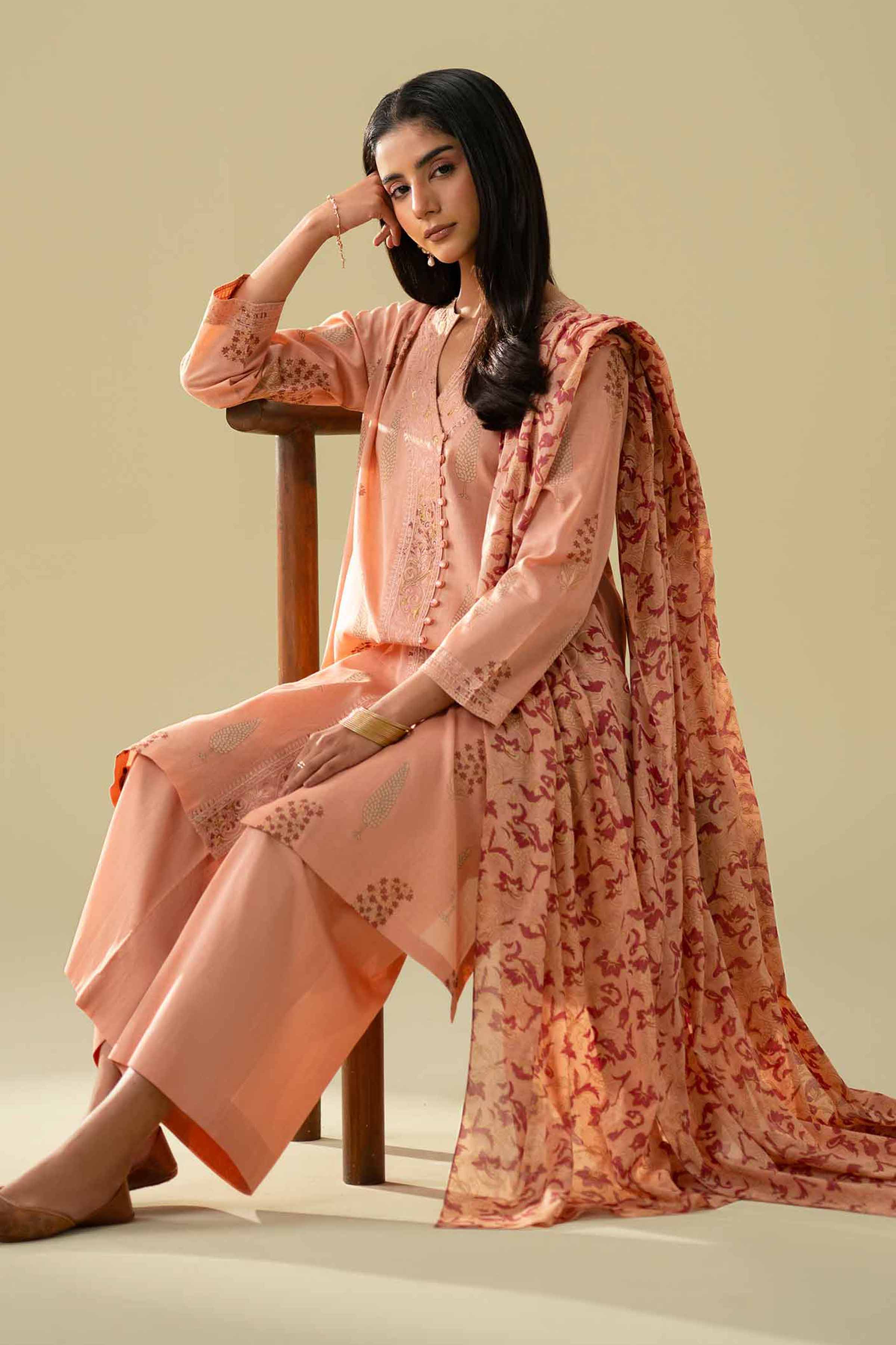 3 Piece - Printed Embroidered Suit - KFE26-77 - Image 7