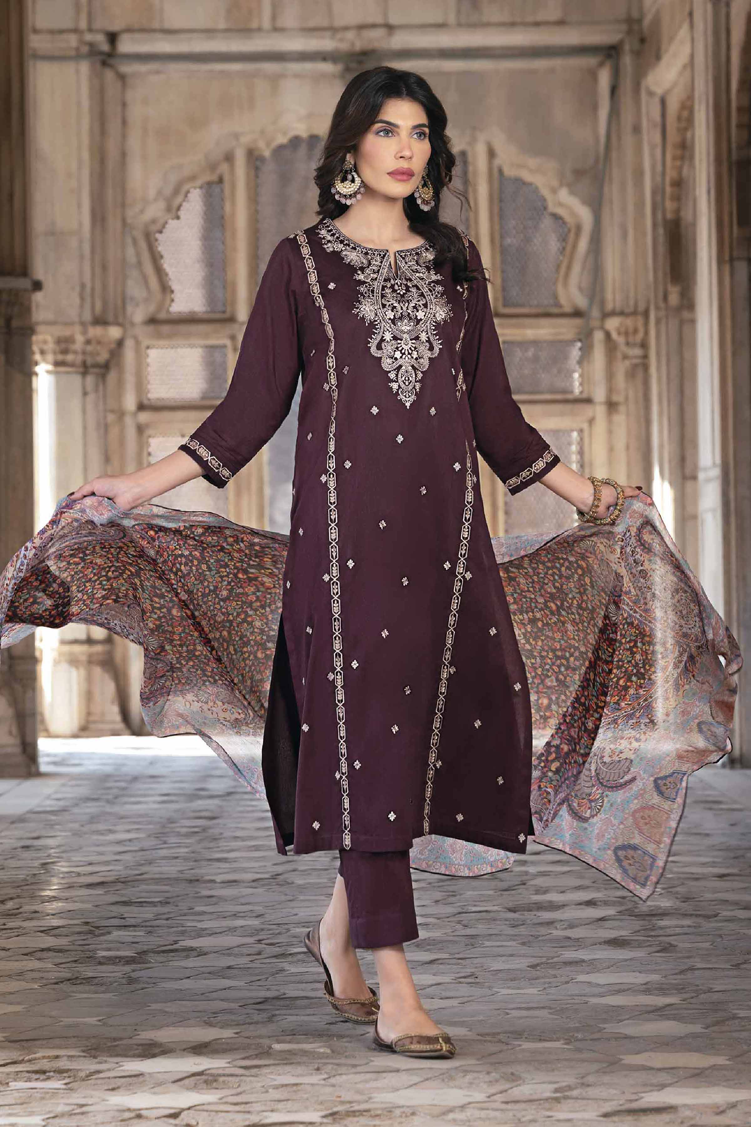 3 Piece - Printed Embroidered Suit - KFS24-12