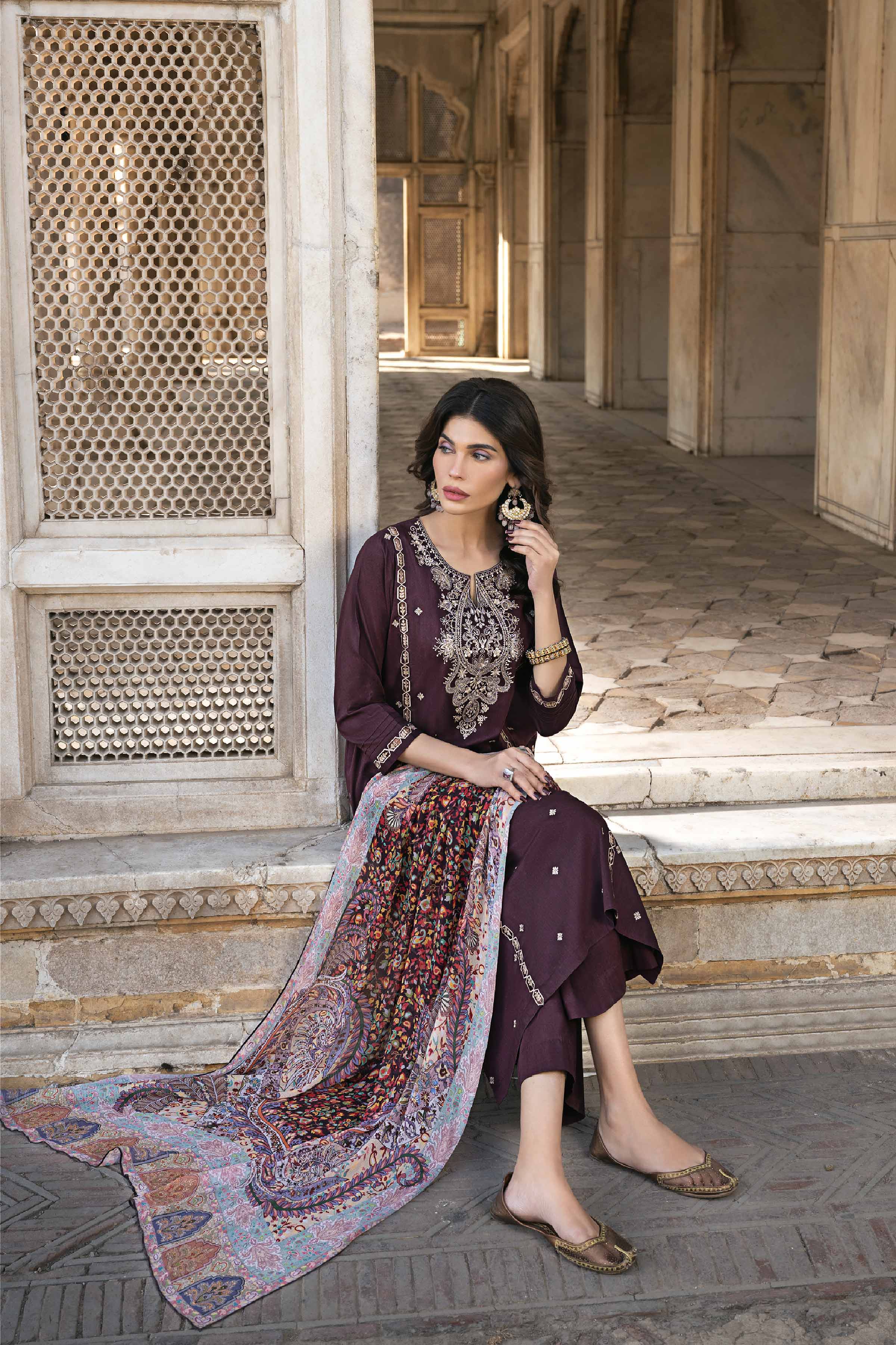 3 Piece - Printed Embroidered Suit - KFS24-12 - Image 3
