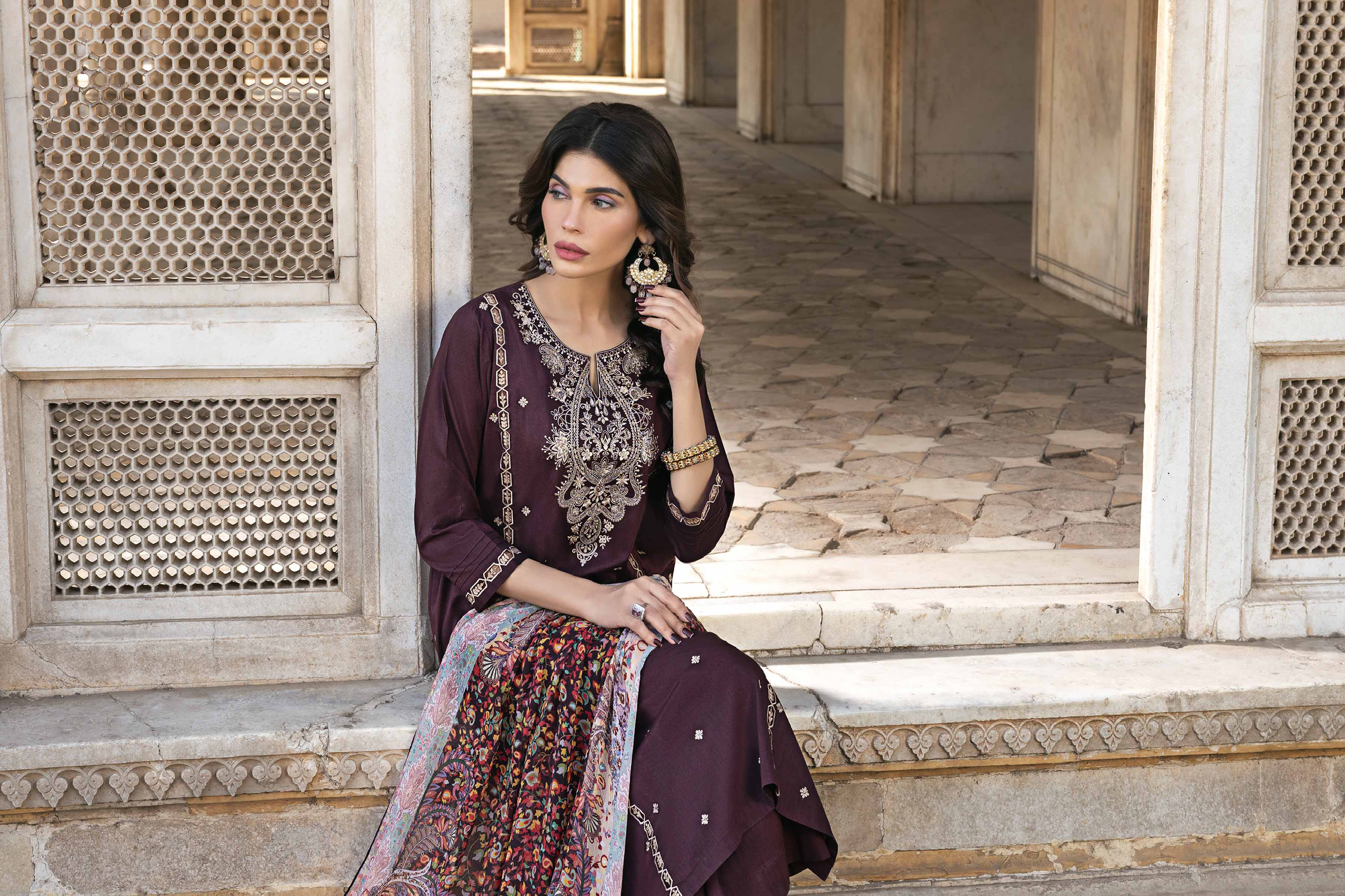 3 Piece - Printed Embroidered Suit - KFS24-12 - Image 4