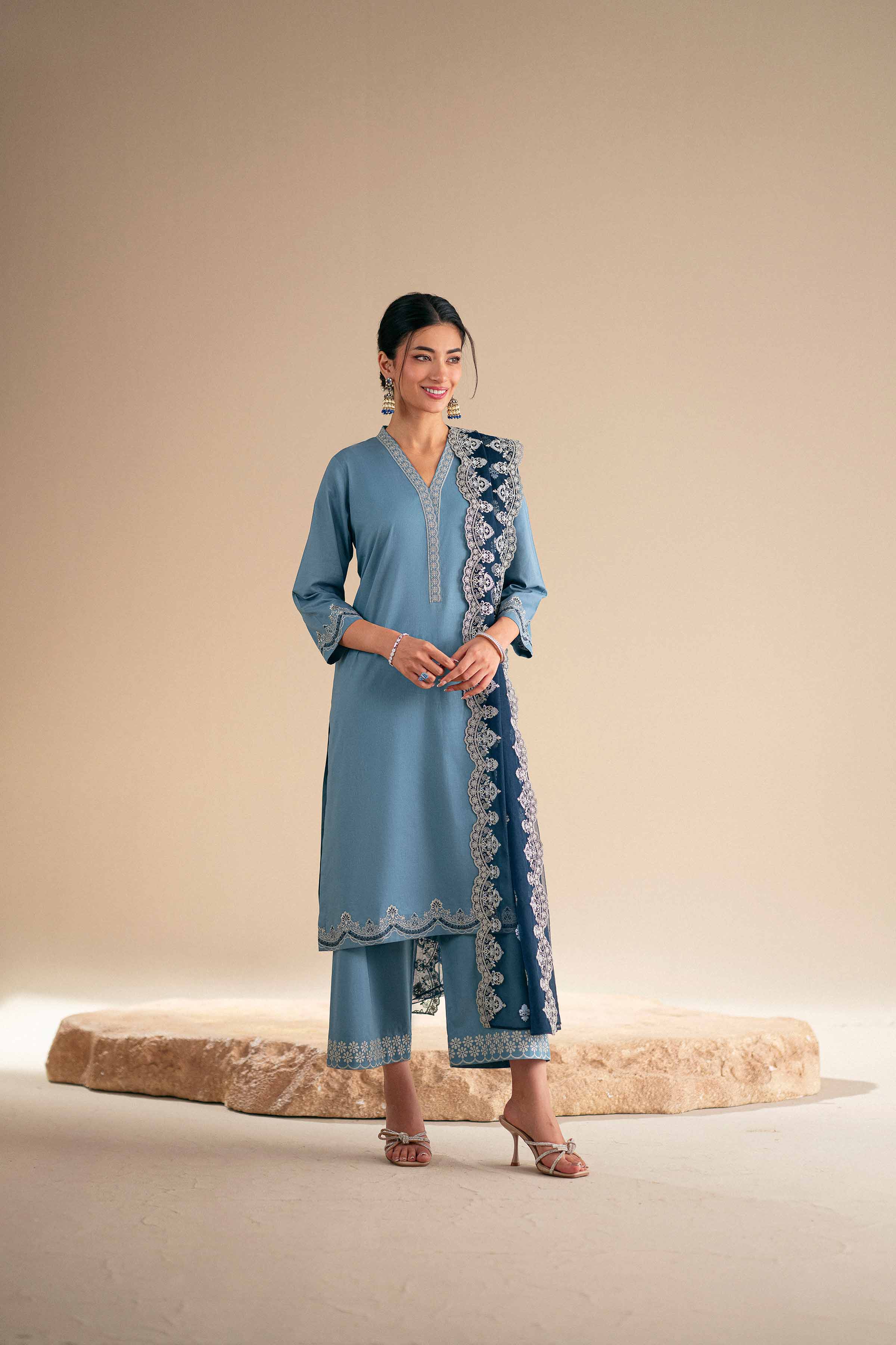 3 Piece - Embroidered Suit - KFS25-122 - Image 4