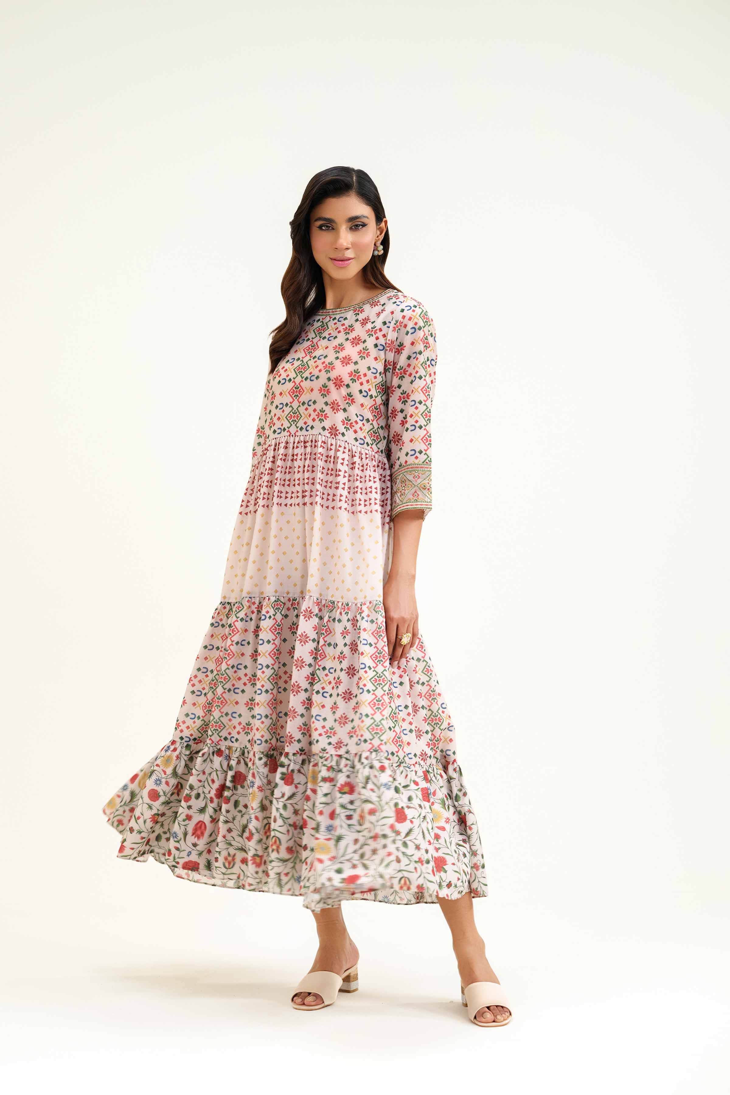 Printed Embroidered Dress - KFS25-40 - Image 4