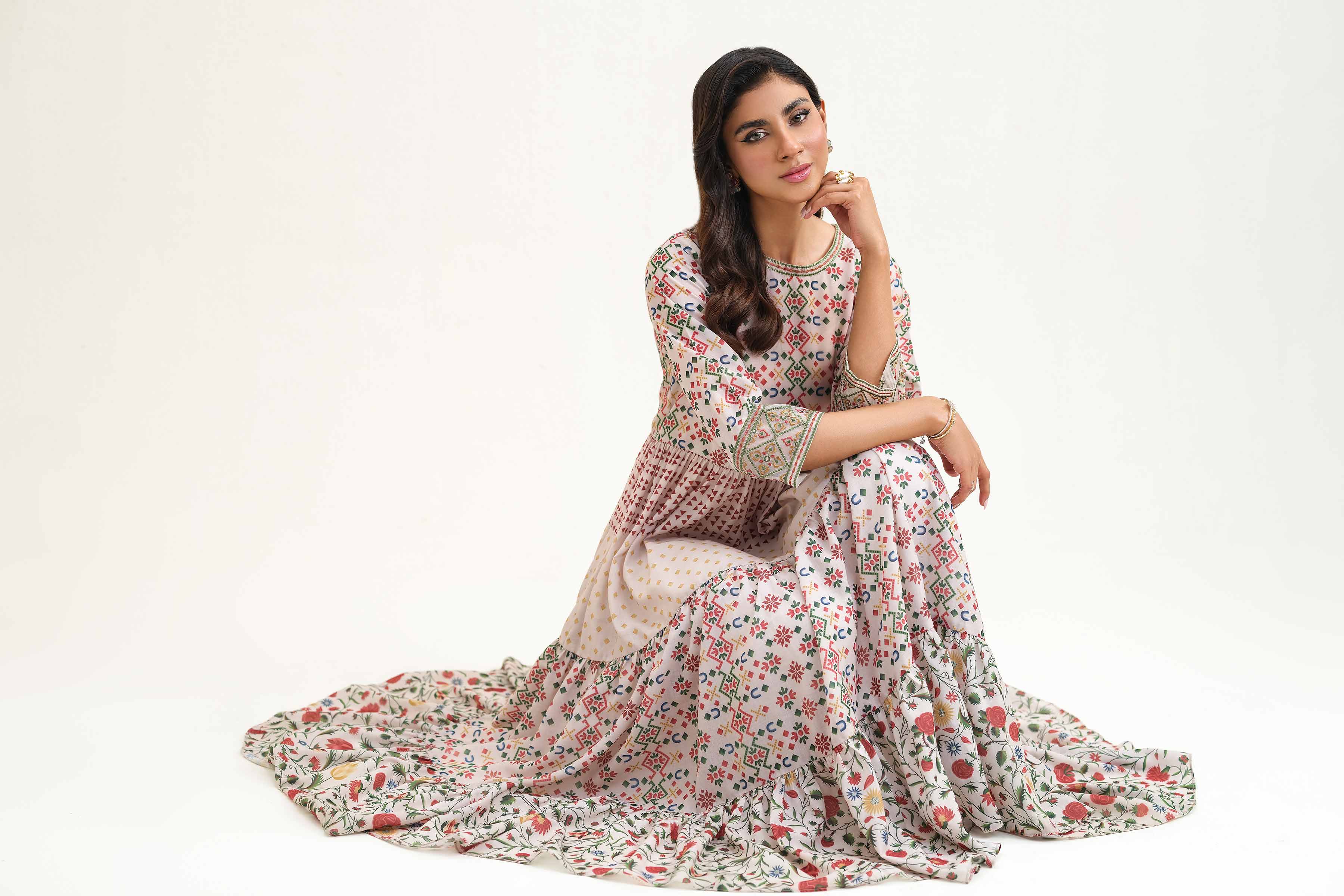 Printed Embroidered Dress - KFS25-40 - Image 7