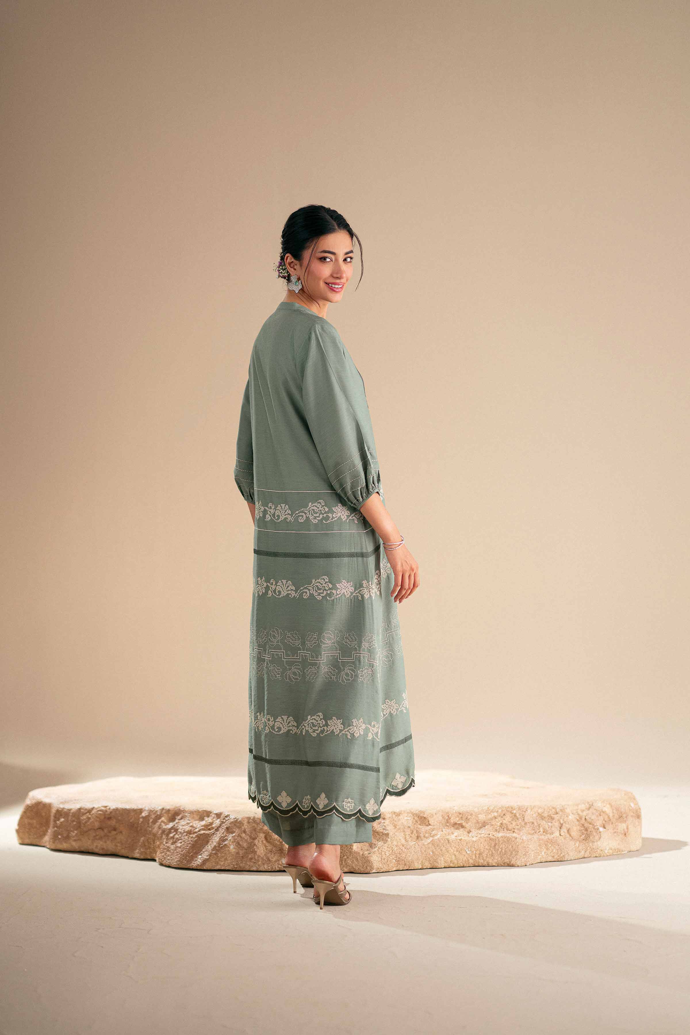 2 Piece - Embroidered Suit - KFS25-90 - Image 3