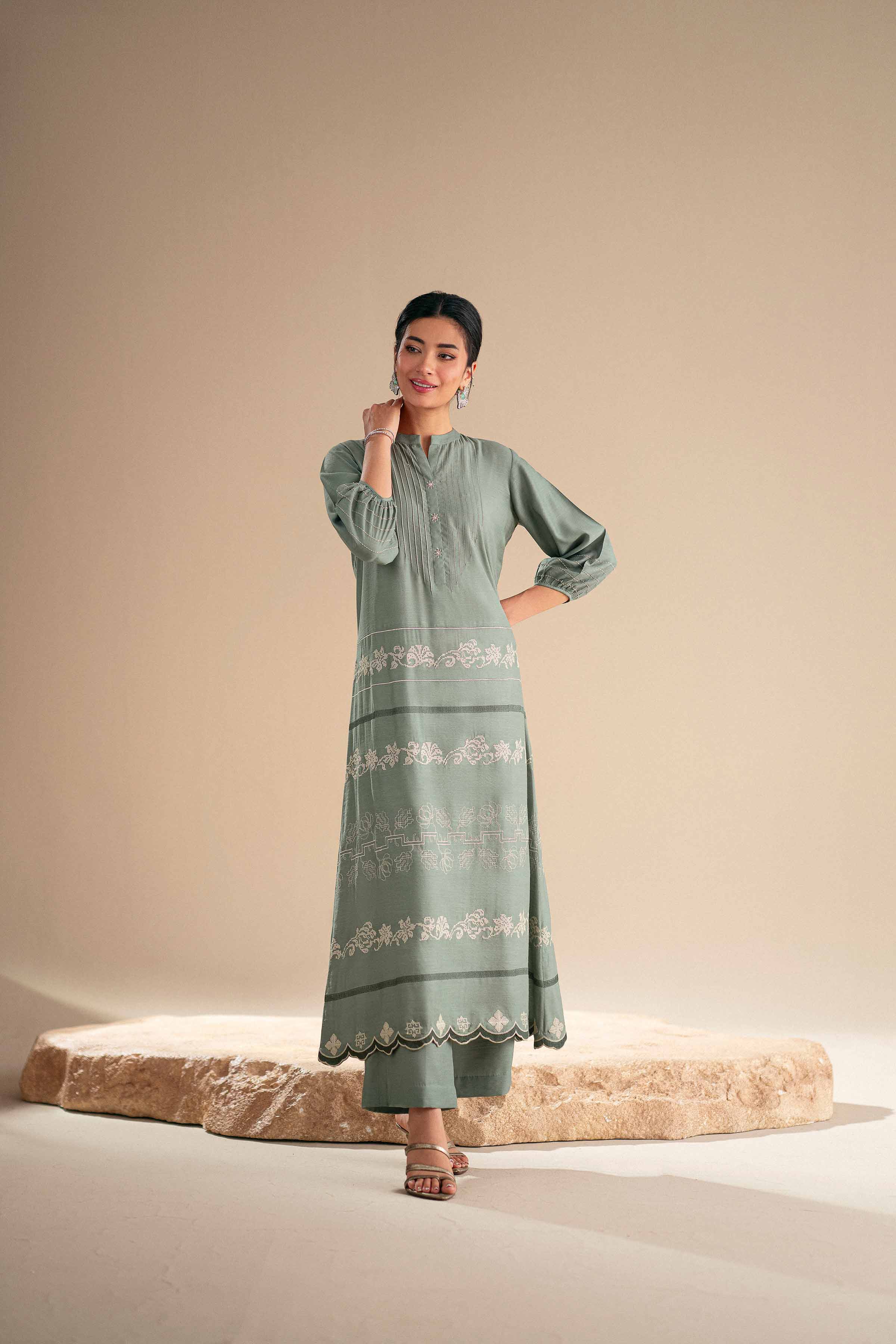 2 Piece - Embroidered Suit - KFS25-90 - Image 4