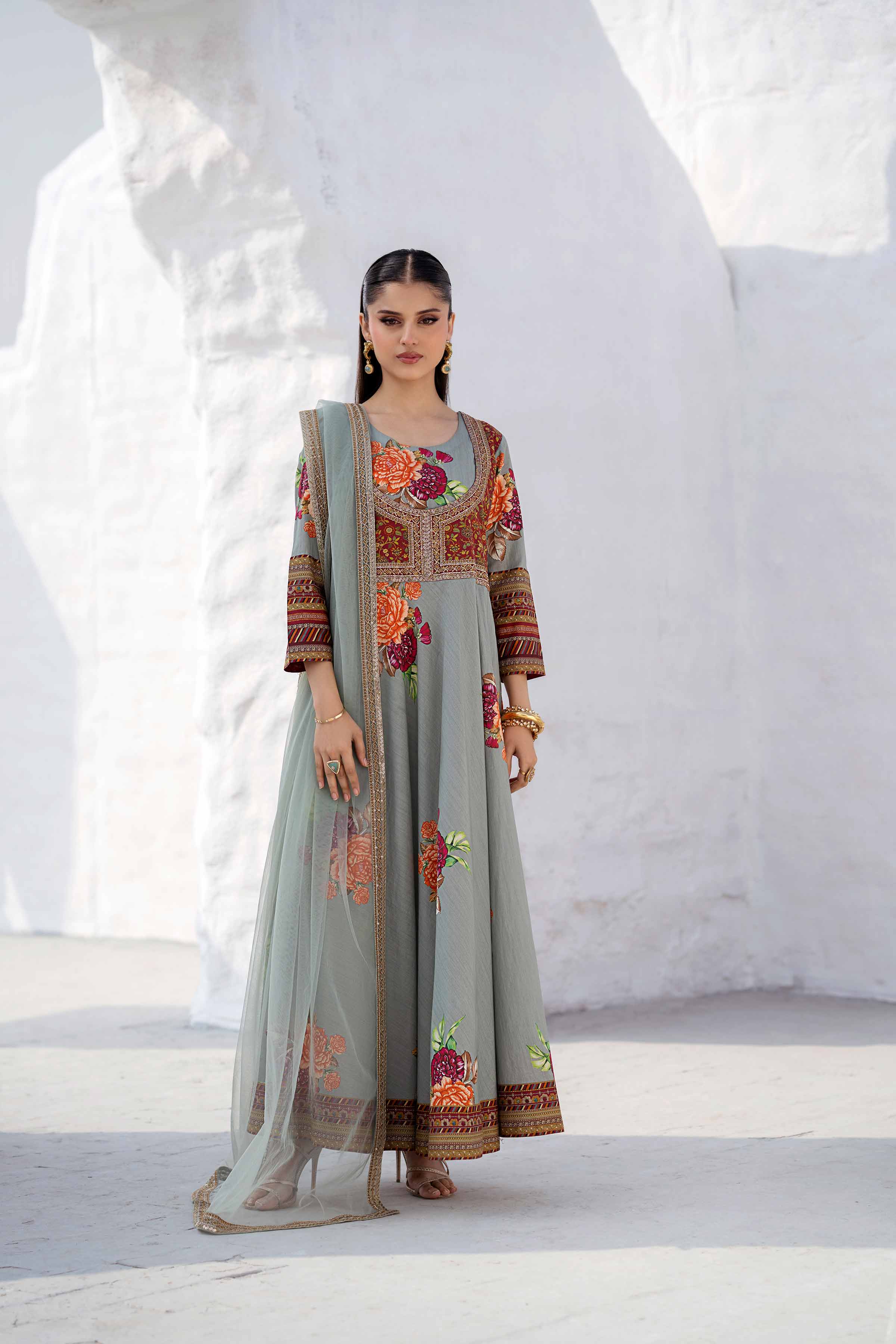 2 Piece - Printed Embroidered Suit - KPS25-02 - Image 5