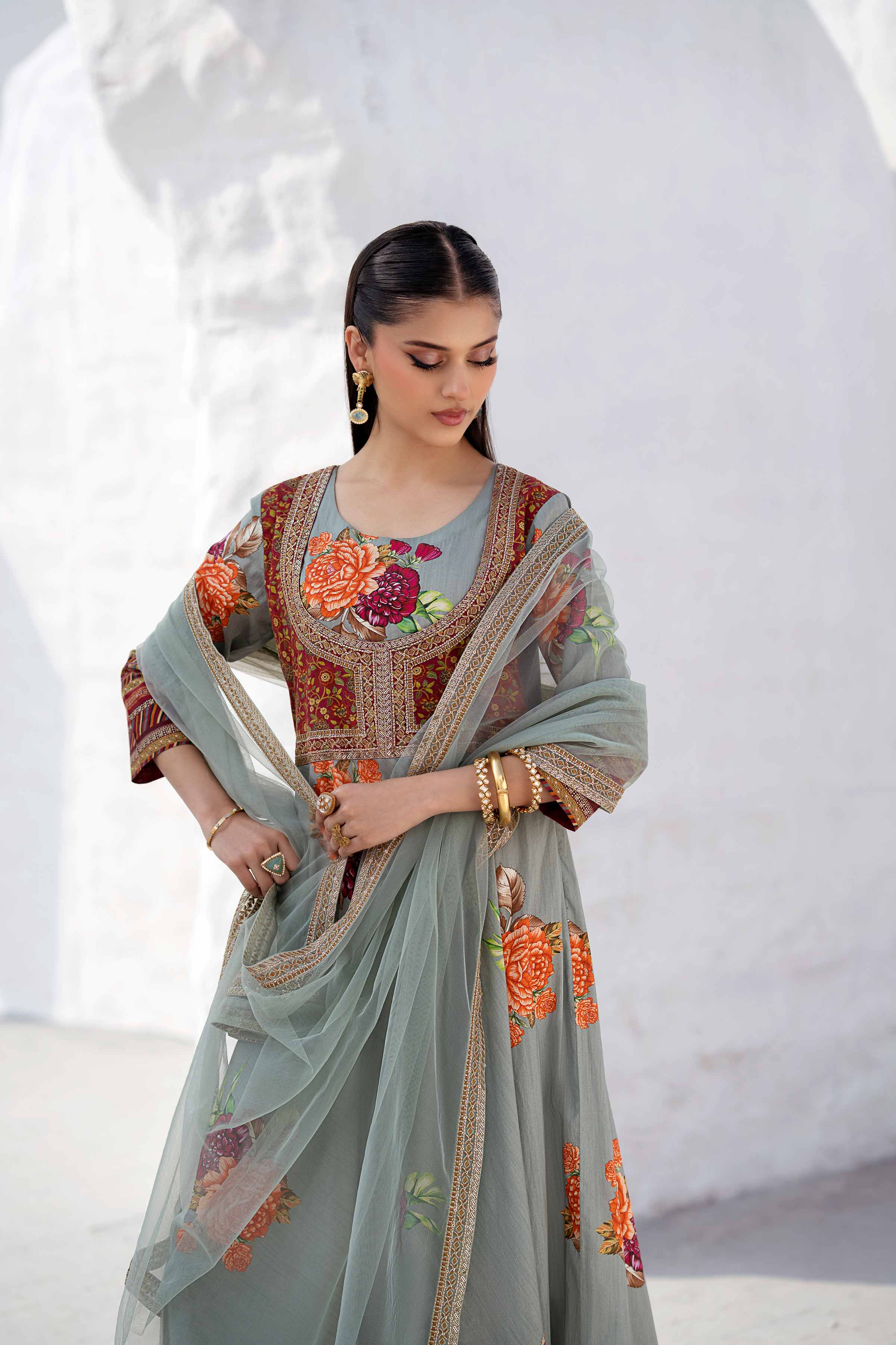 2 Piece - Printed Embroidered Suit - KPS25-02 - Image 6