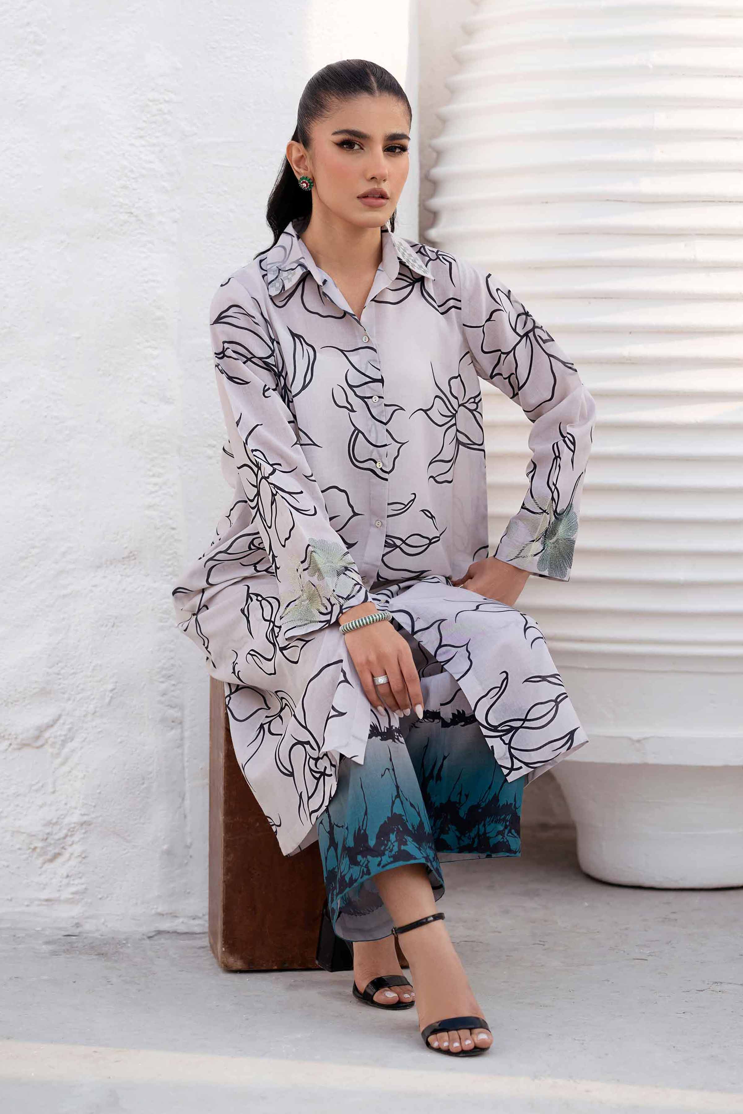 2 Piece - Printed Embroidered Suit - KPS25-08 - Image 2