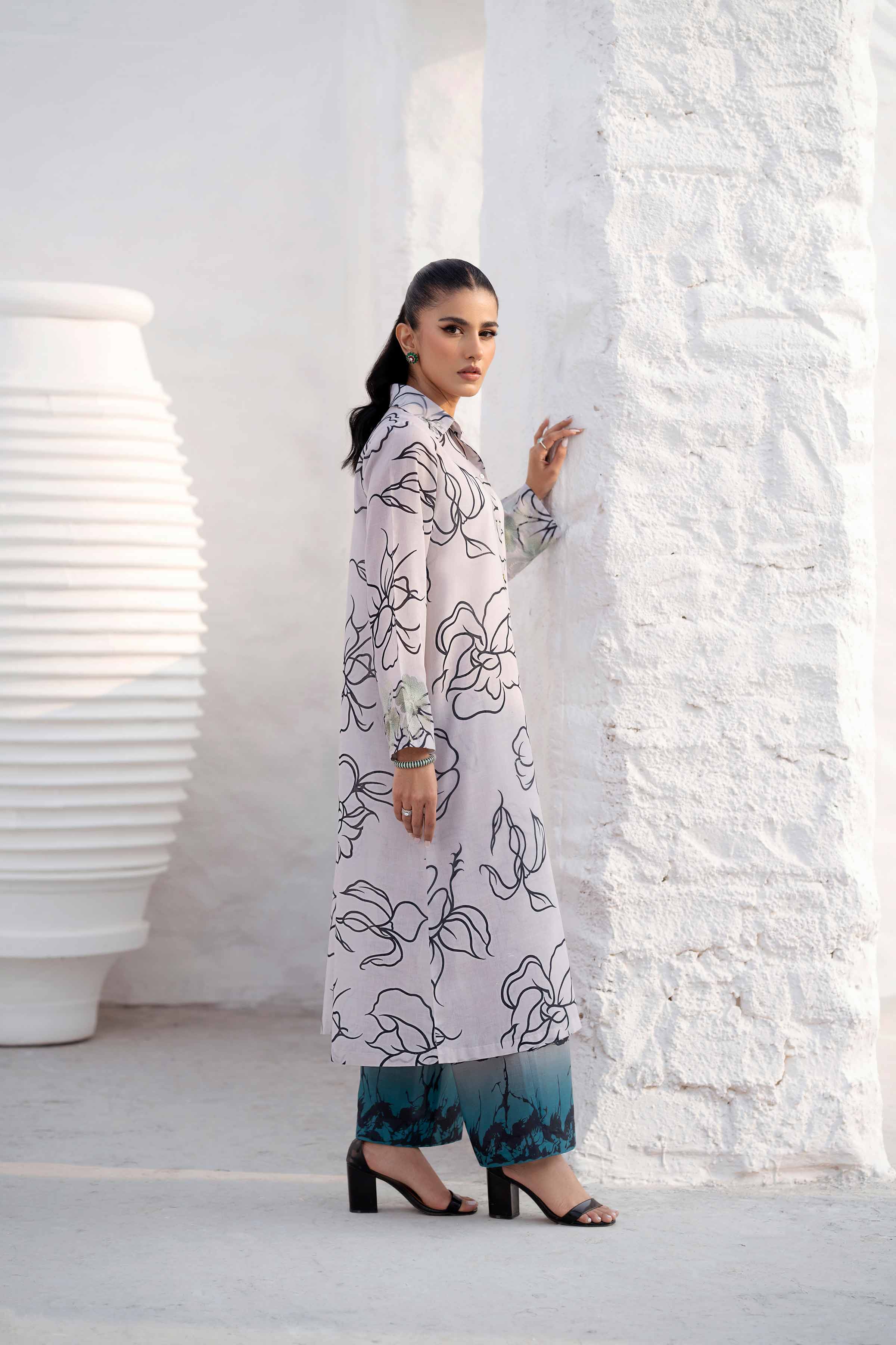 2 Piece - Printed Embroidered Suit - KPS25-08 - Image 5