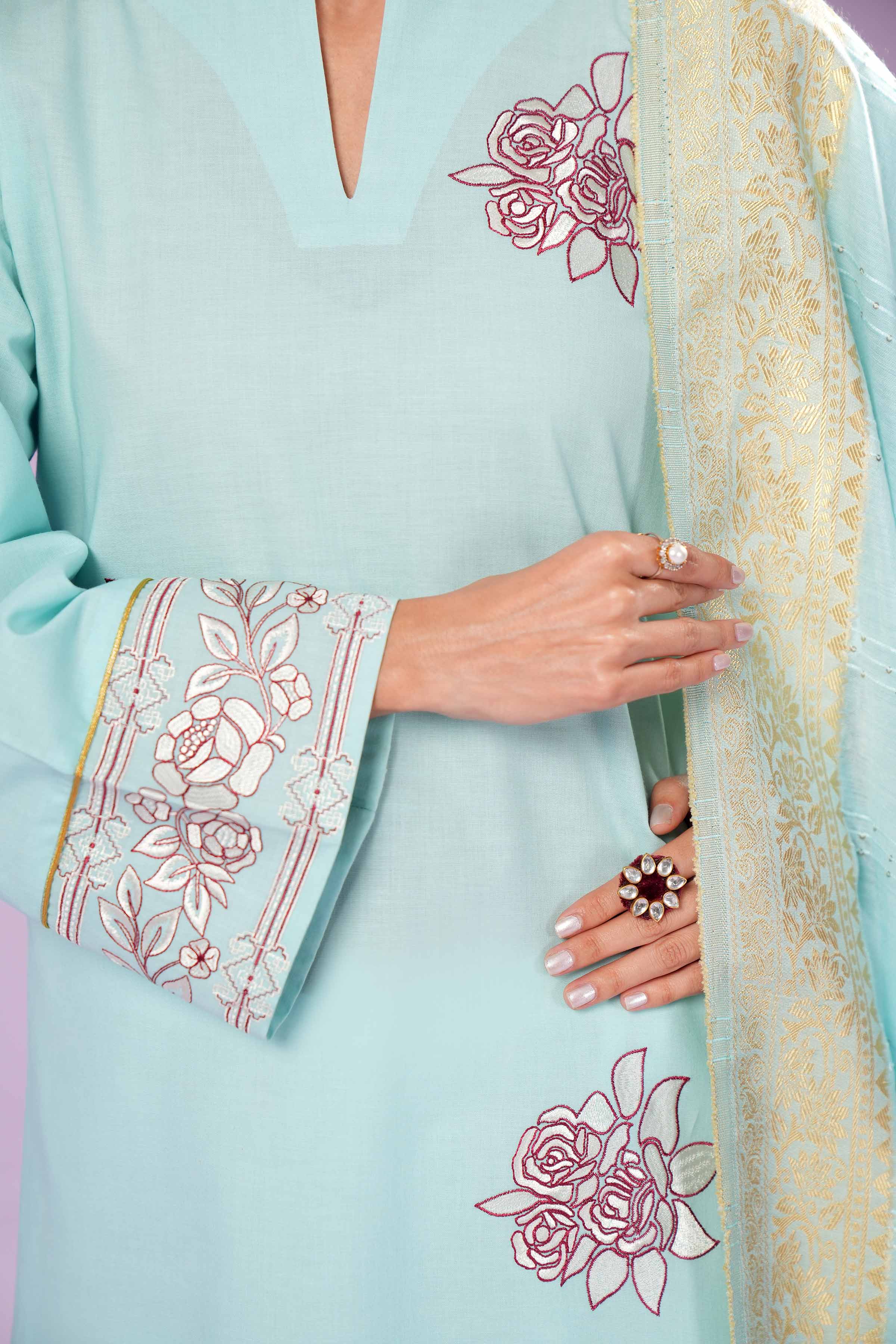 2 Piece - Printed Embroidered Suit - PE24-136 - Image 8