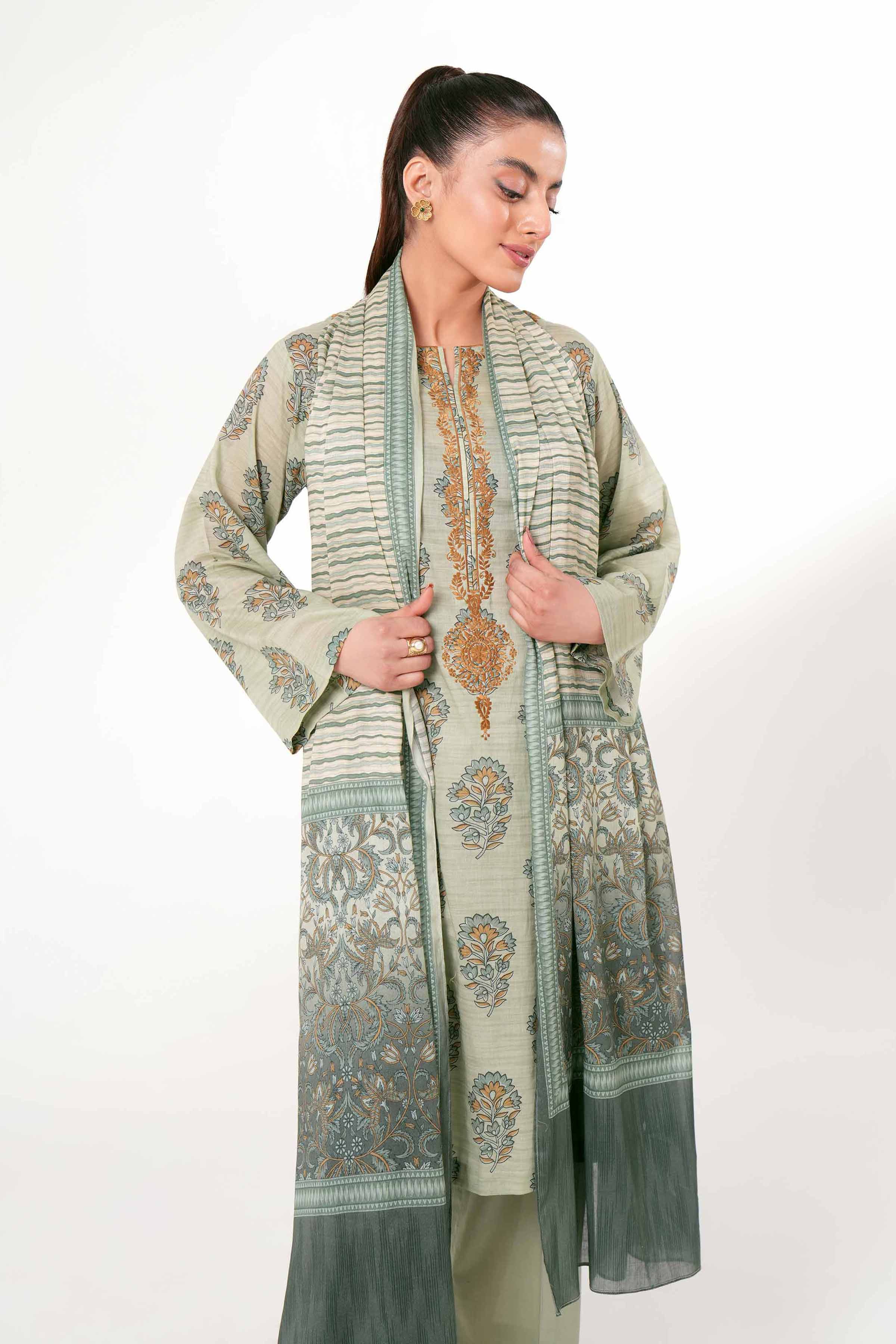3 Piece - Printed Embroidered Suit - PE24-246 - Image 2
