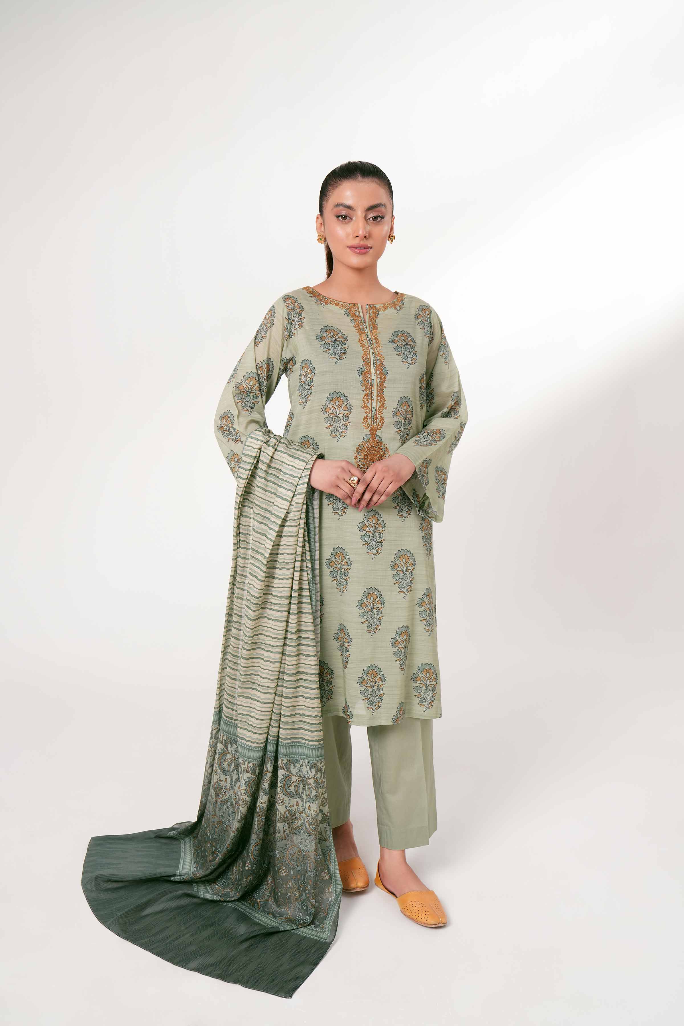 3 Piece - Printed Embroidered Suit - PE24-246 - Image 4