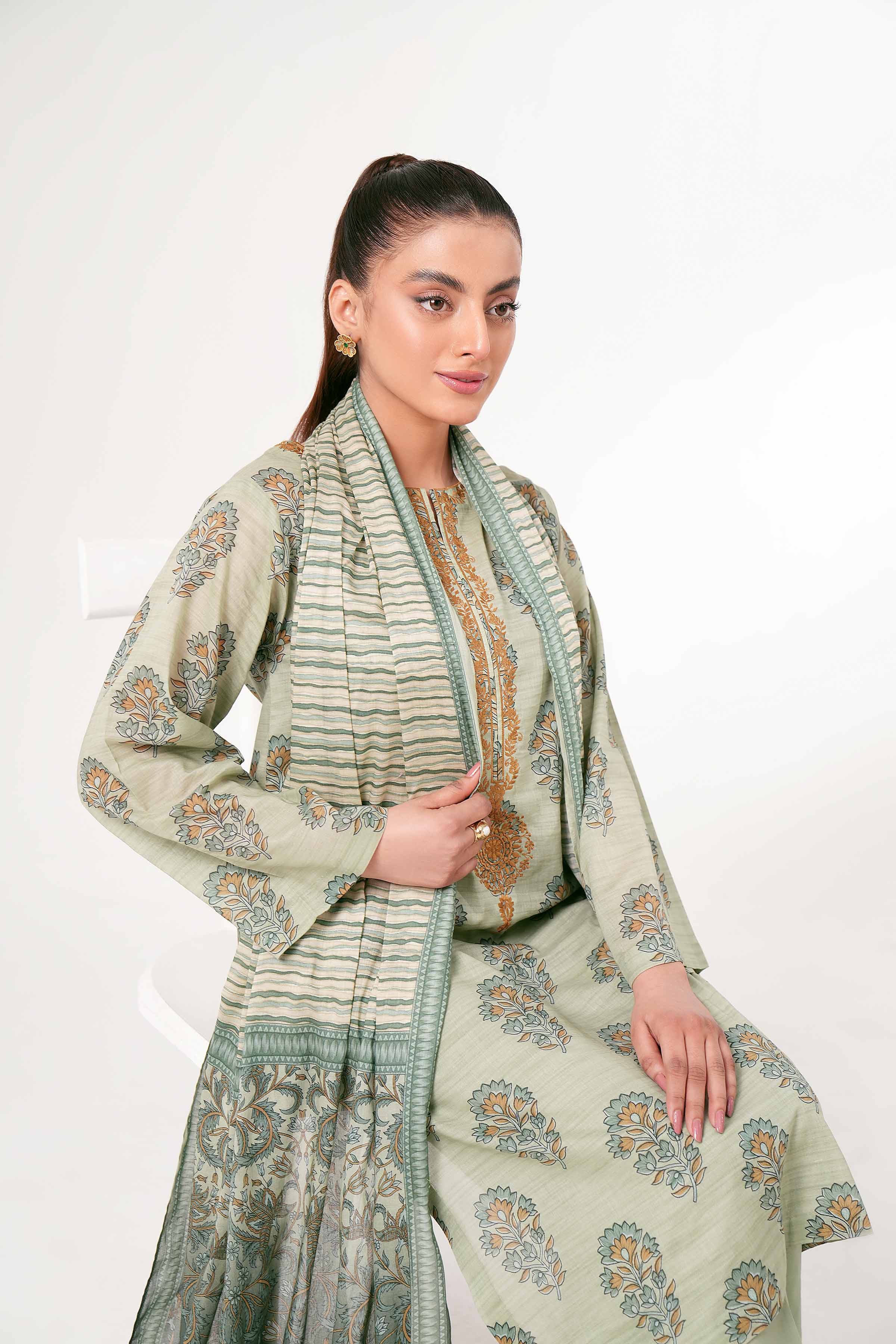 3 Piece - Printed Embroidered Suit - PE24-246 - Image 6