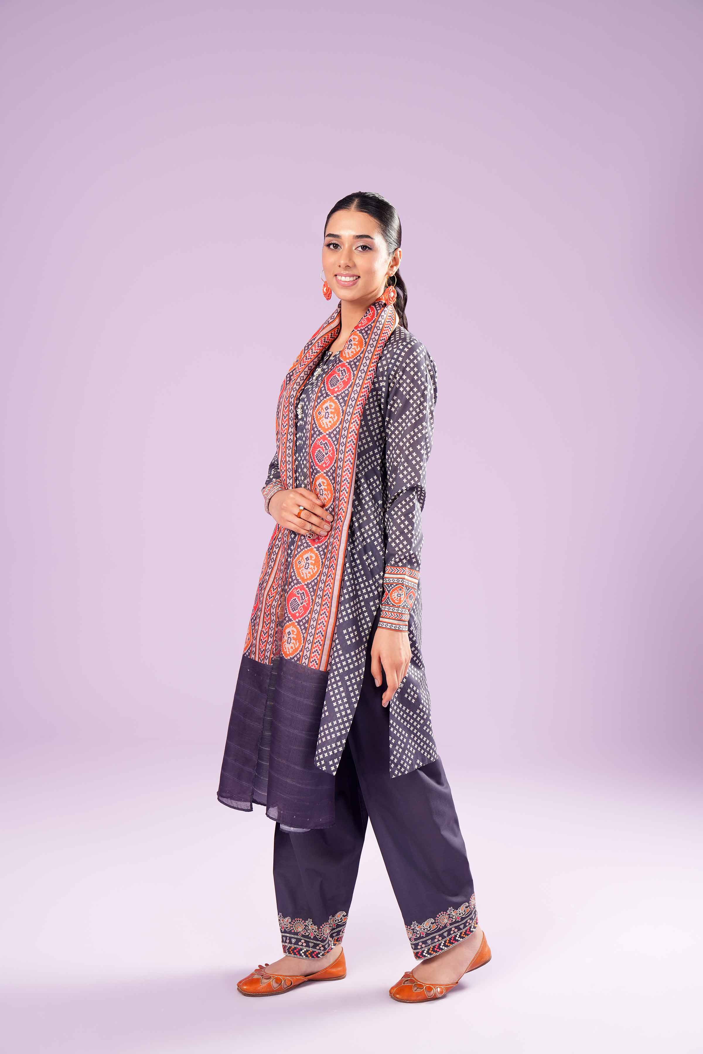 3 Piece - Printed Embroidered Suit - PE24-383 - Image 4