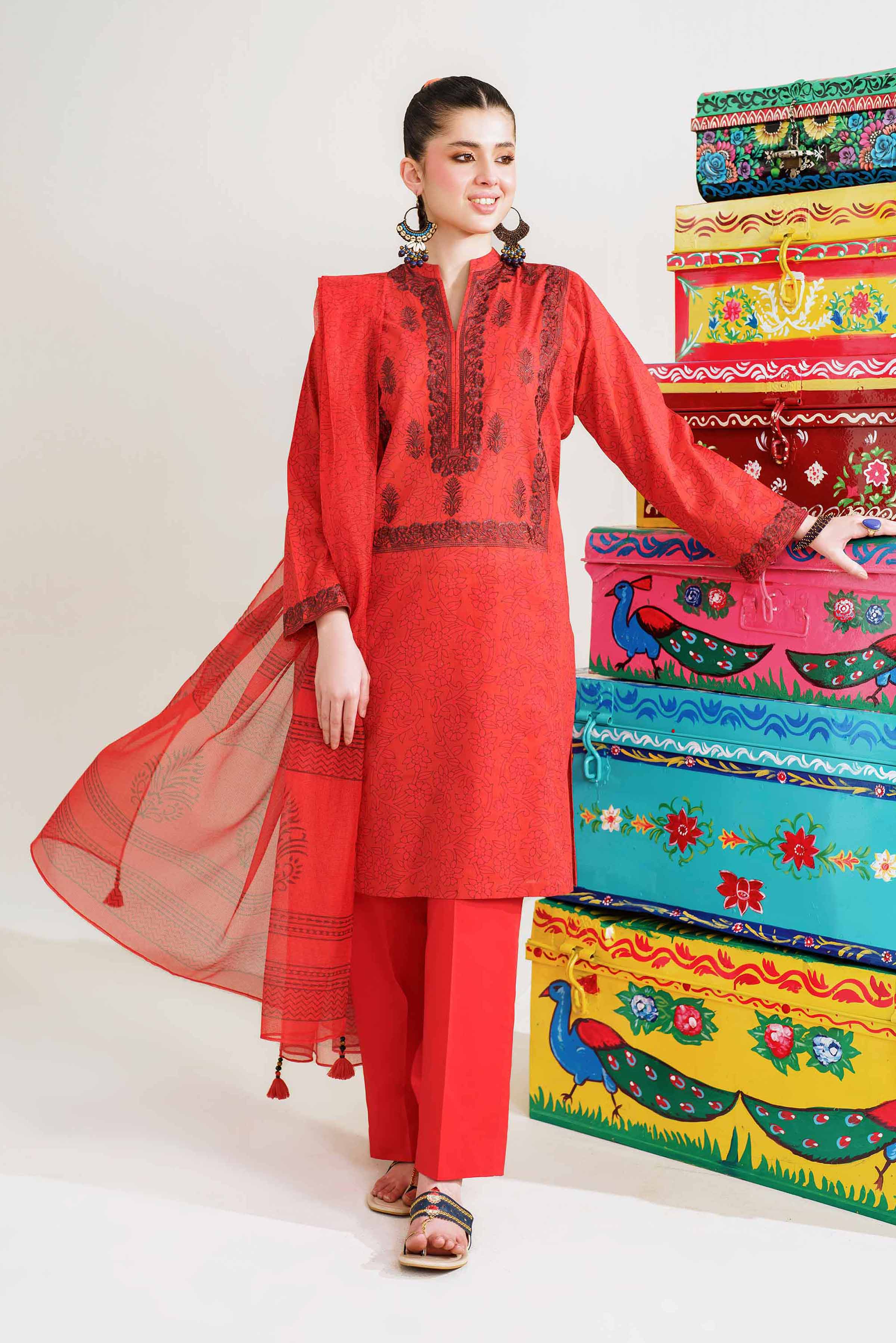 3 Piece - Printed Embroidered Suit - PE24-412 - Image 2