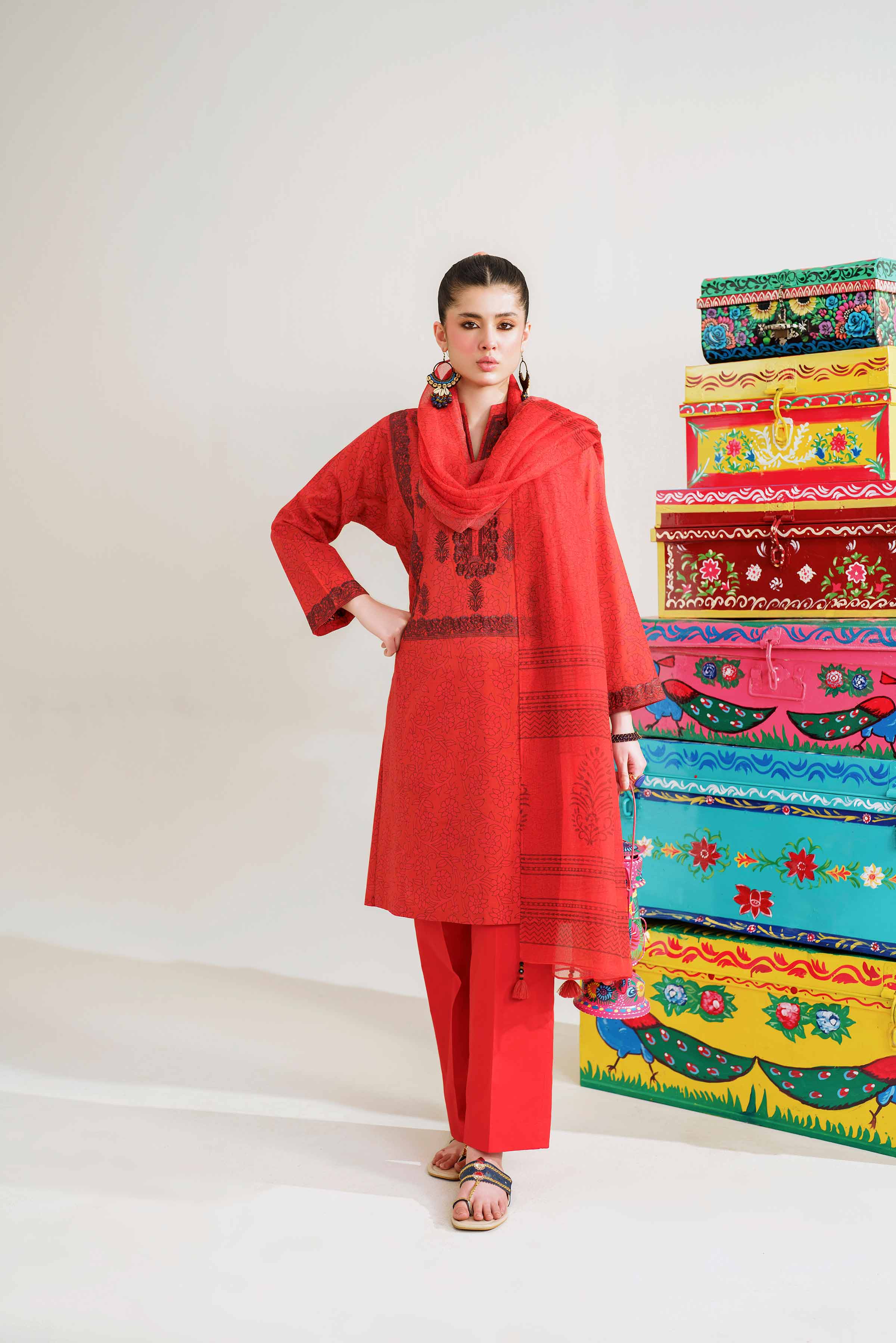 3 Piece - Printed Embroidered Suit - PE24-412 - Image 4