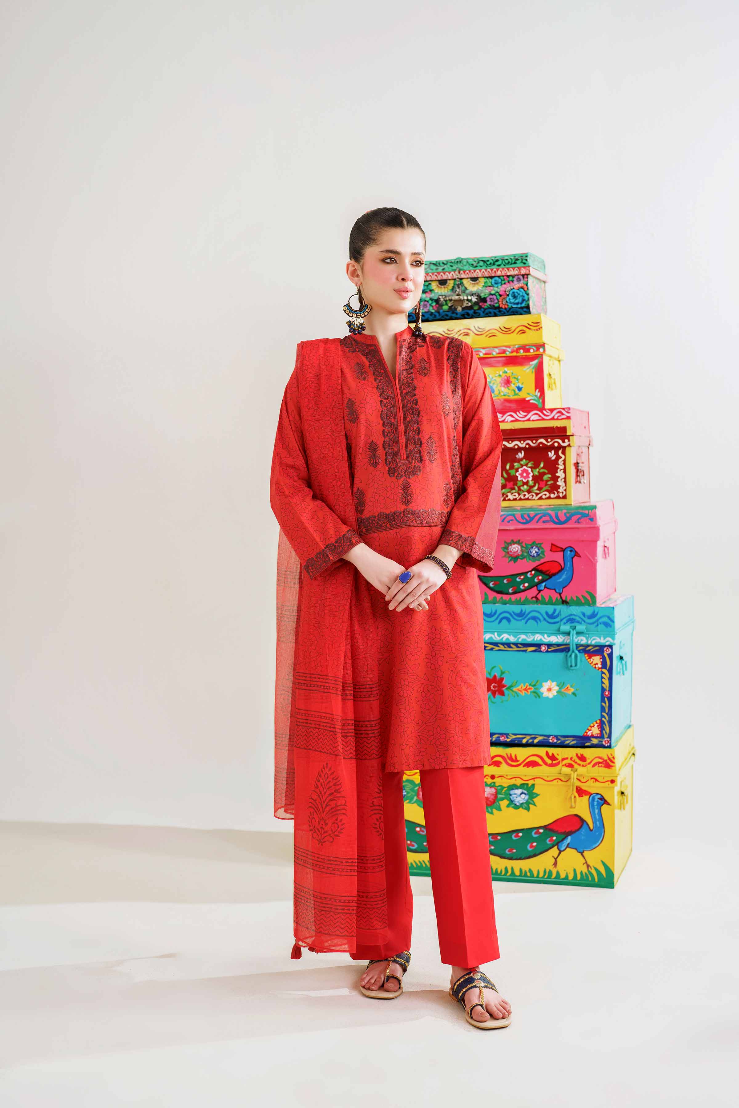3 Piece - Printed Embroidered Suit - PE24-412 - Image 5