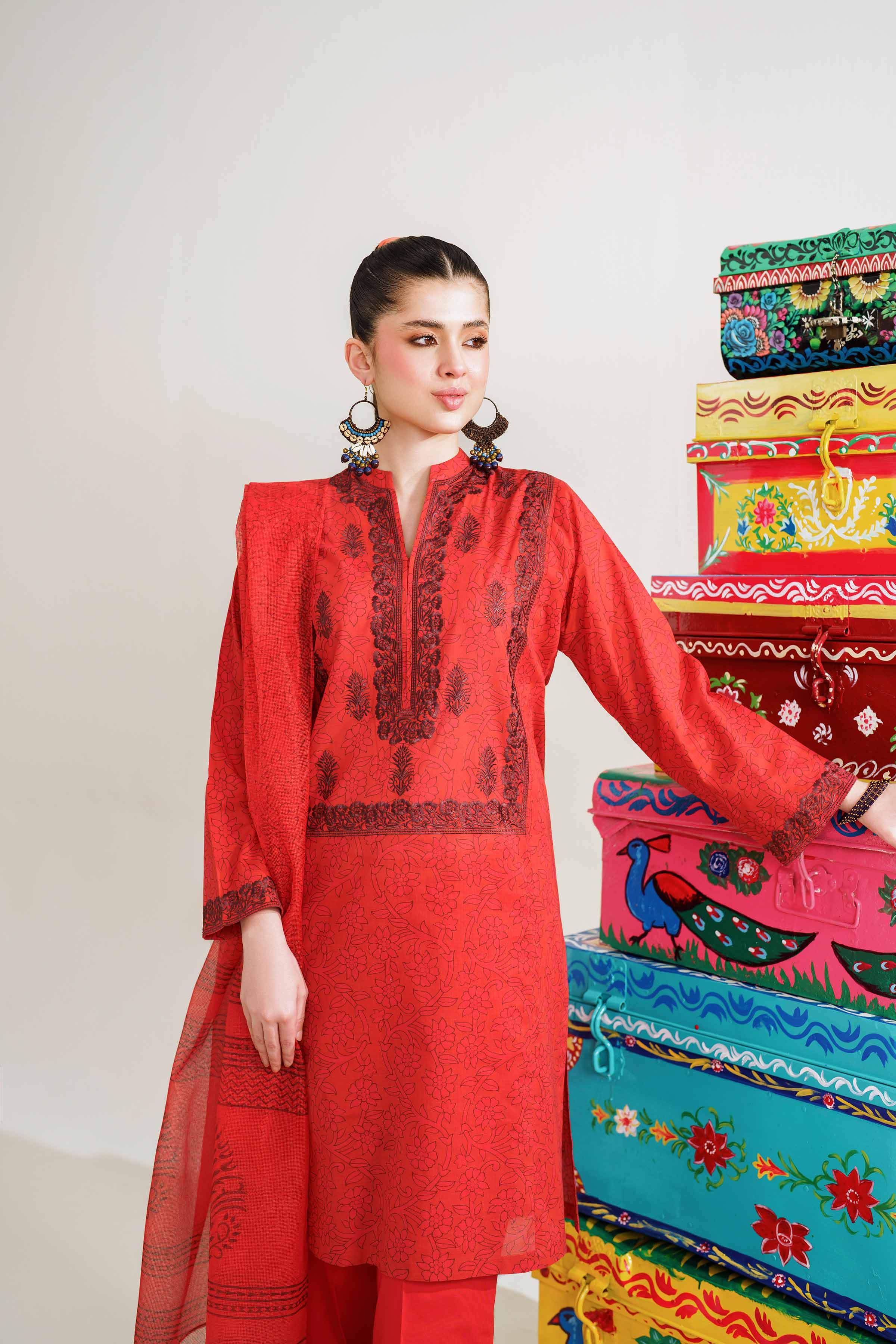 3 Piece - Printed Embroidered Suit - PE24-412 - Image 6