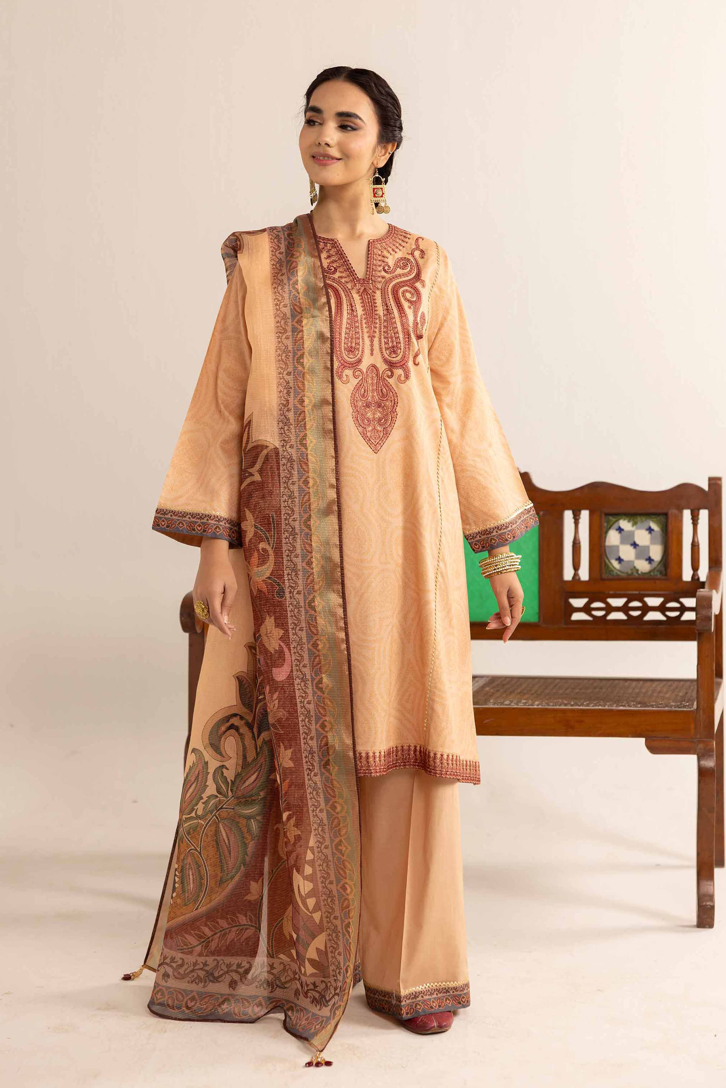 3 Piece - Printed Embroidered Suit - PE25-102 - Image 2