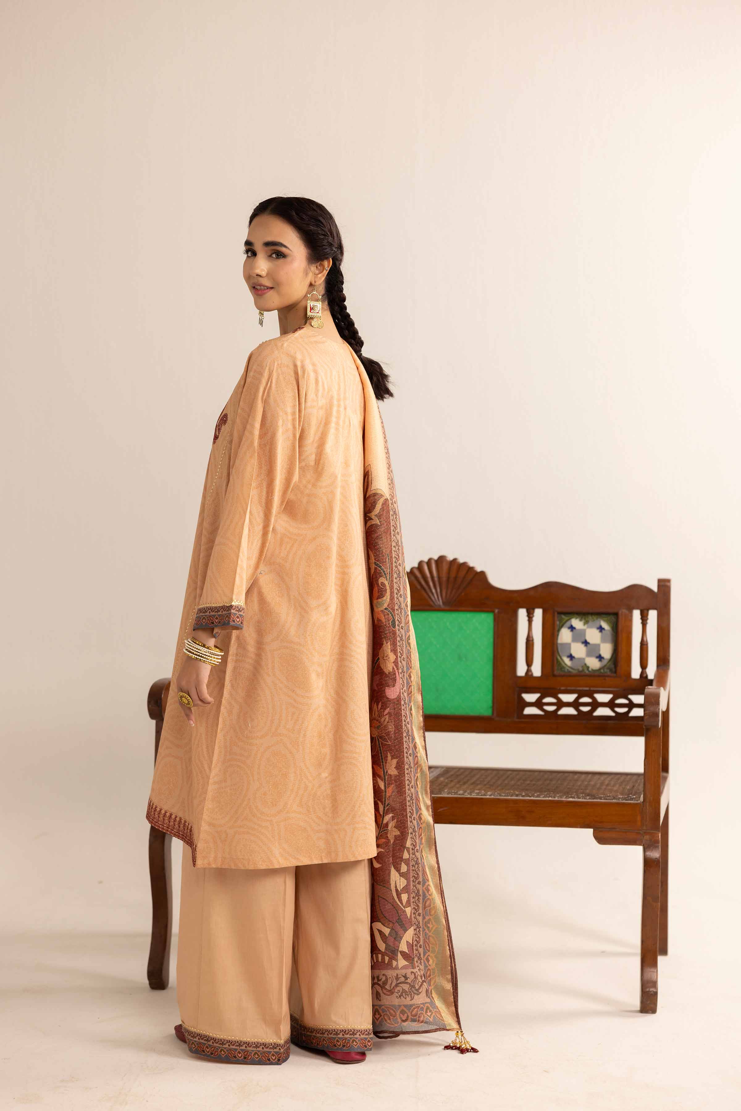 3 Piece - Printed Embroidered Suit - PE25-102 - Image 3