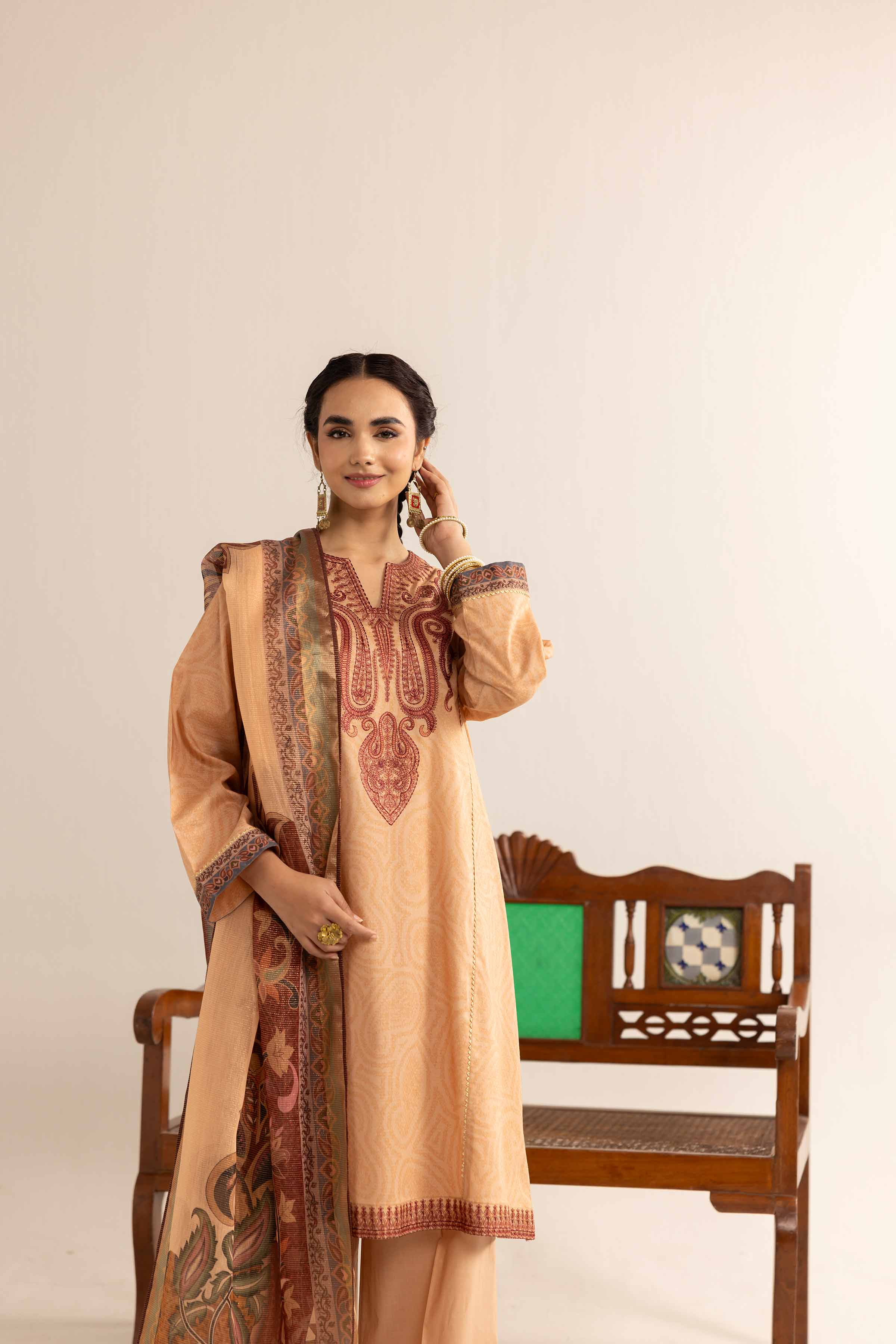 3 Piece - Printed Embroidered Suit - PE25-102 - Image 4