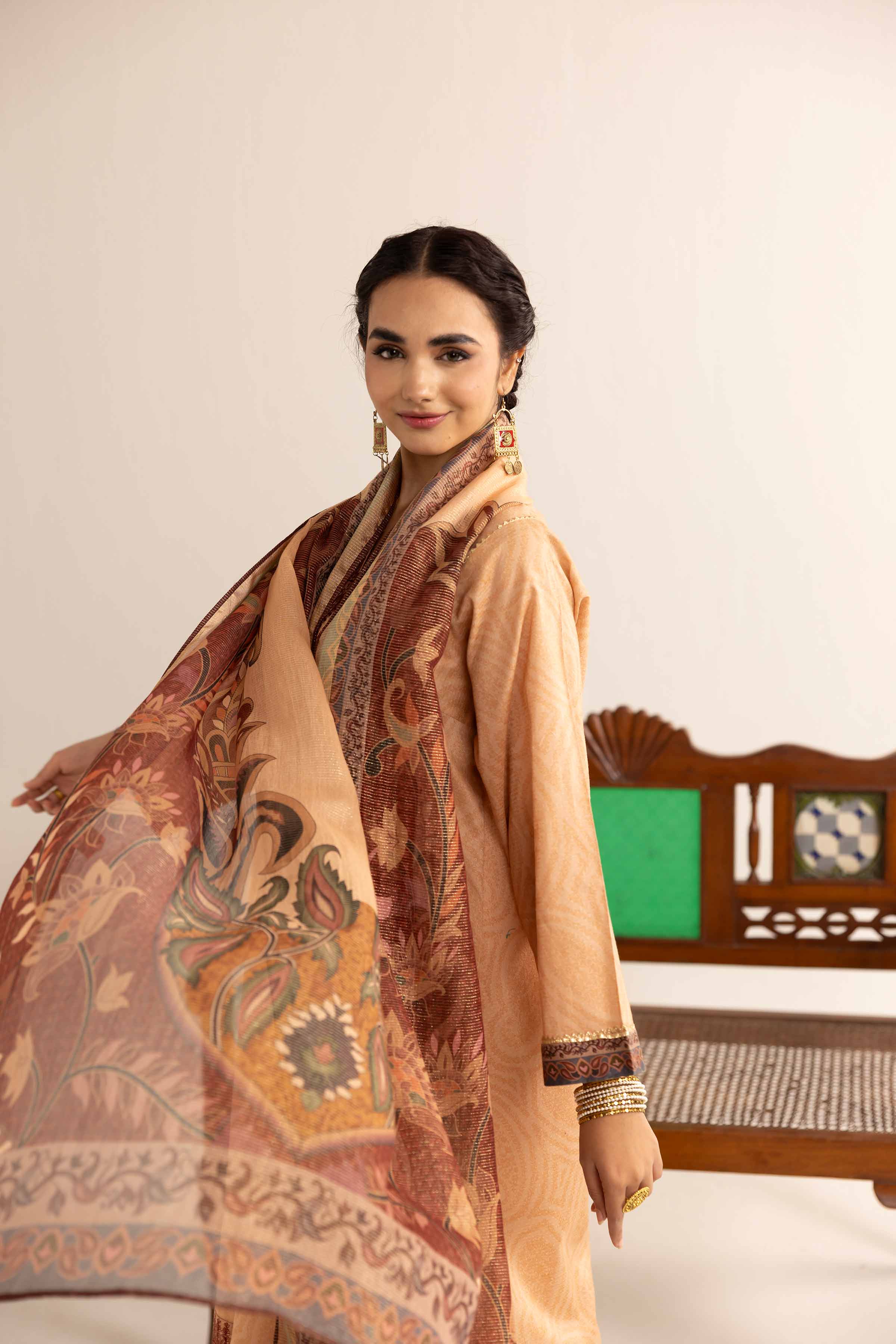 3 Piece - Printed Embroidered Suit - PE25-102 - Image 5