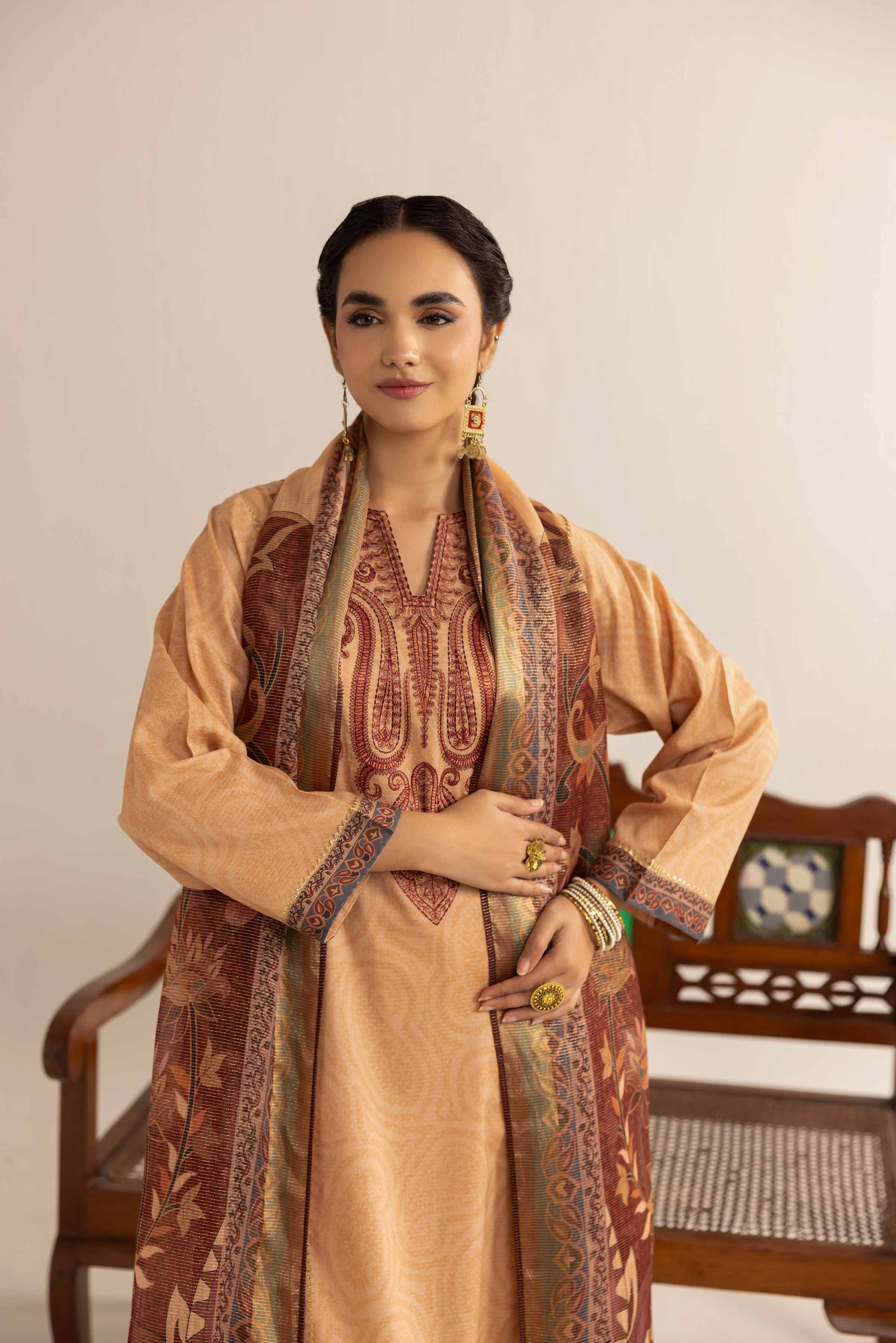 3 Piece - Printed Embroidered Suit - PE25-102 - Image 6