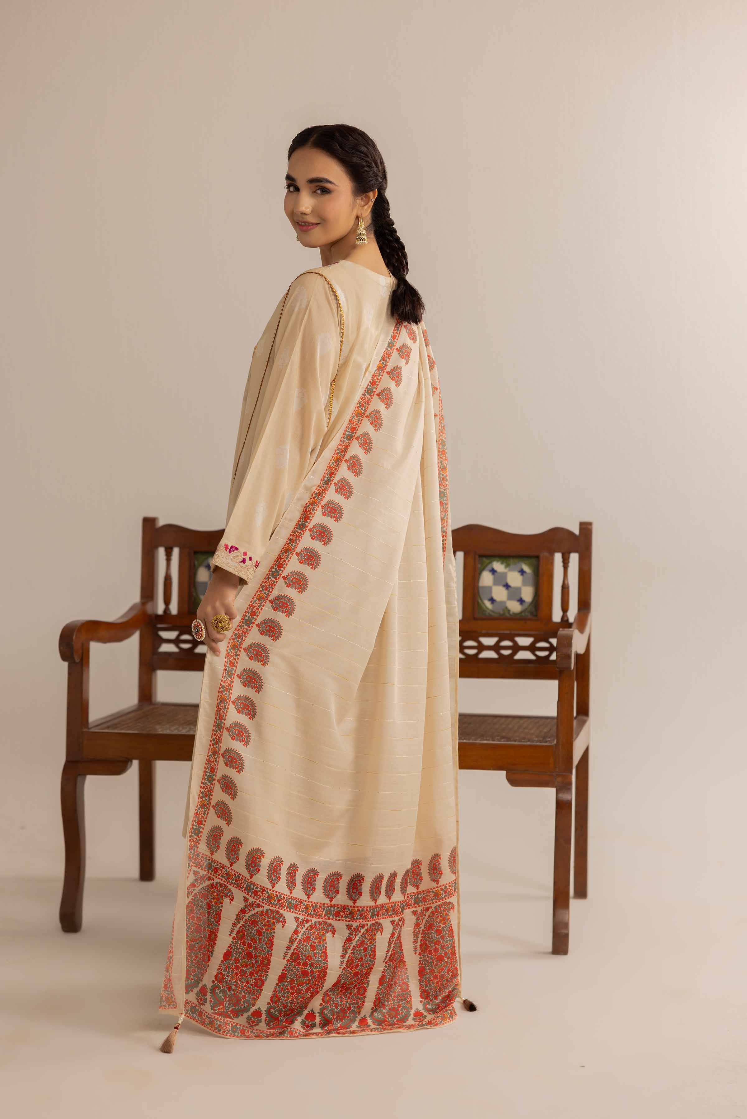 3 Piece - Printed Embroidered Suit - PE25-108 - Image 3