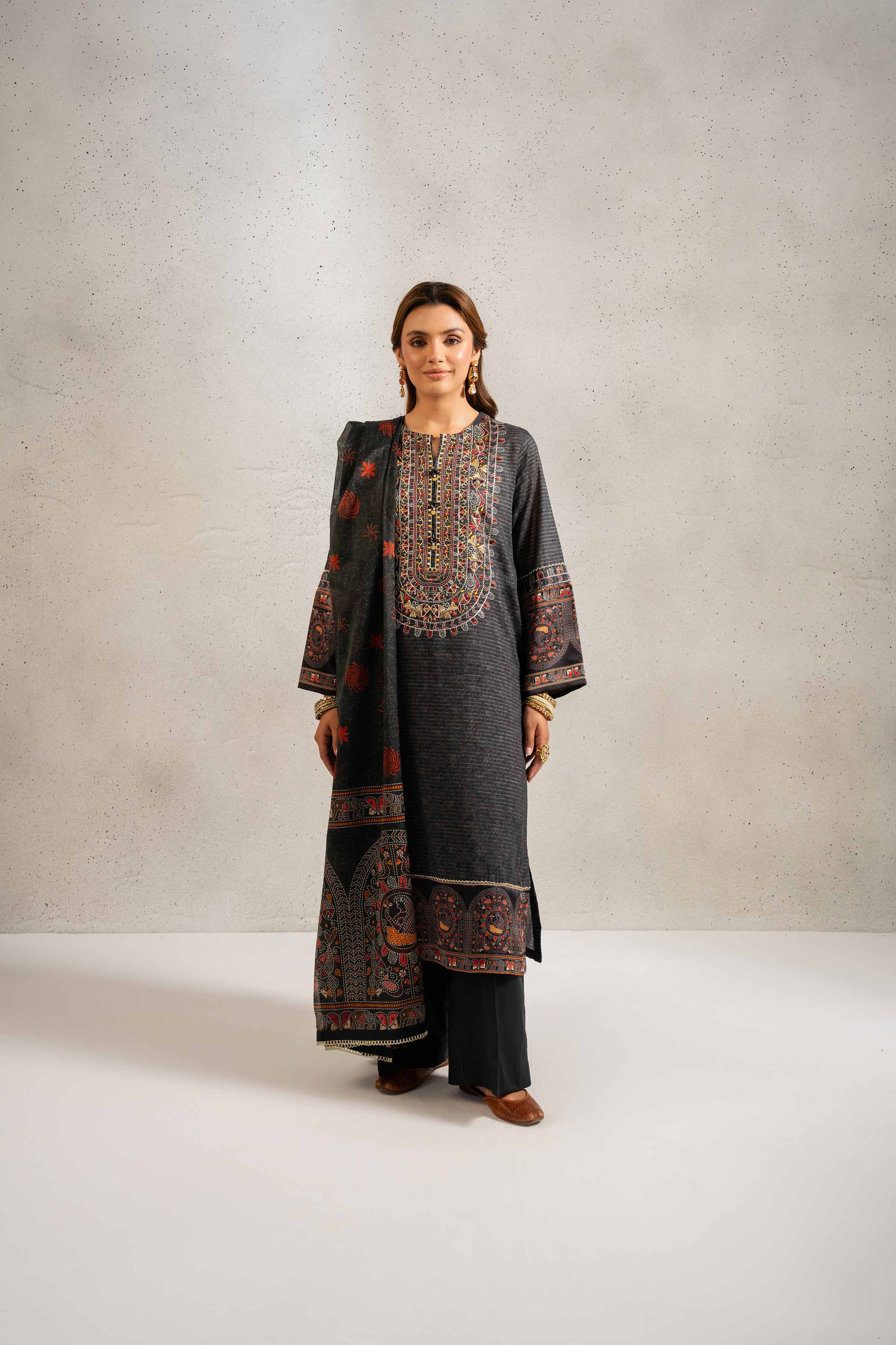 3 Piece - Printed Embroidered Suit - PE25-129 - Image 5