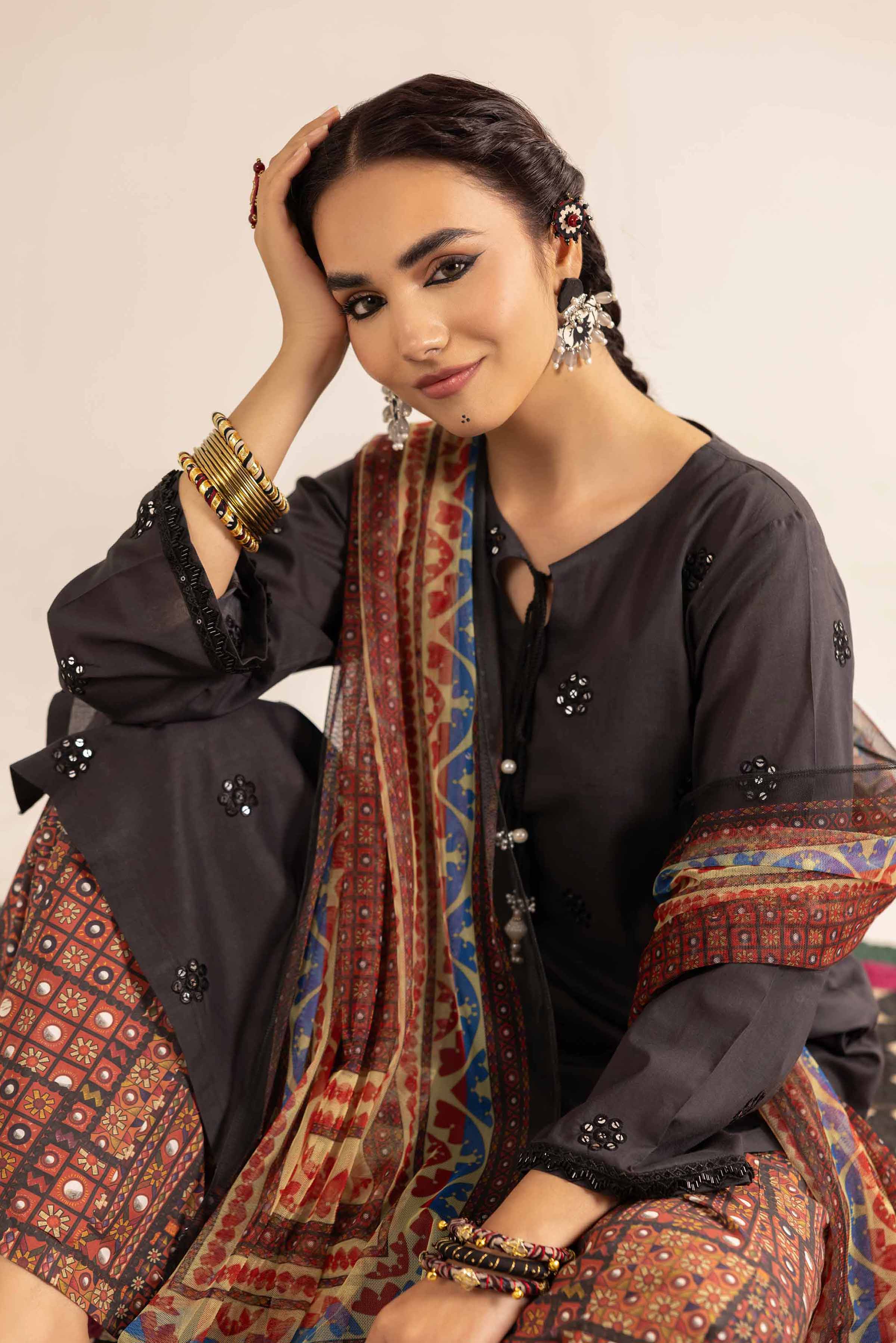 3 Piece - Printed Embroidered Suit - PE25-159