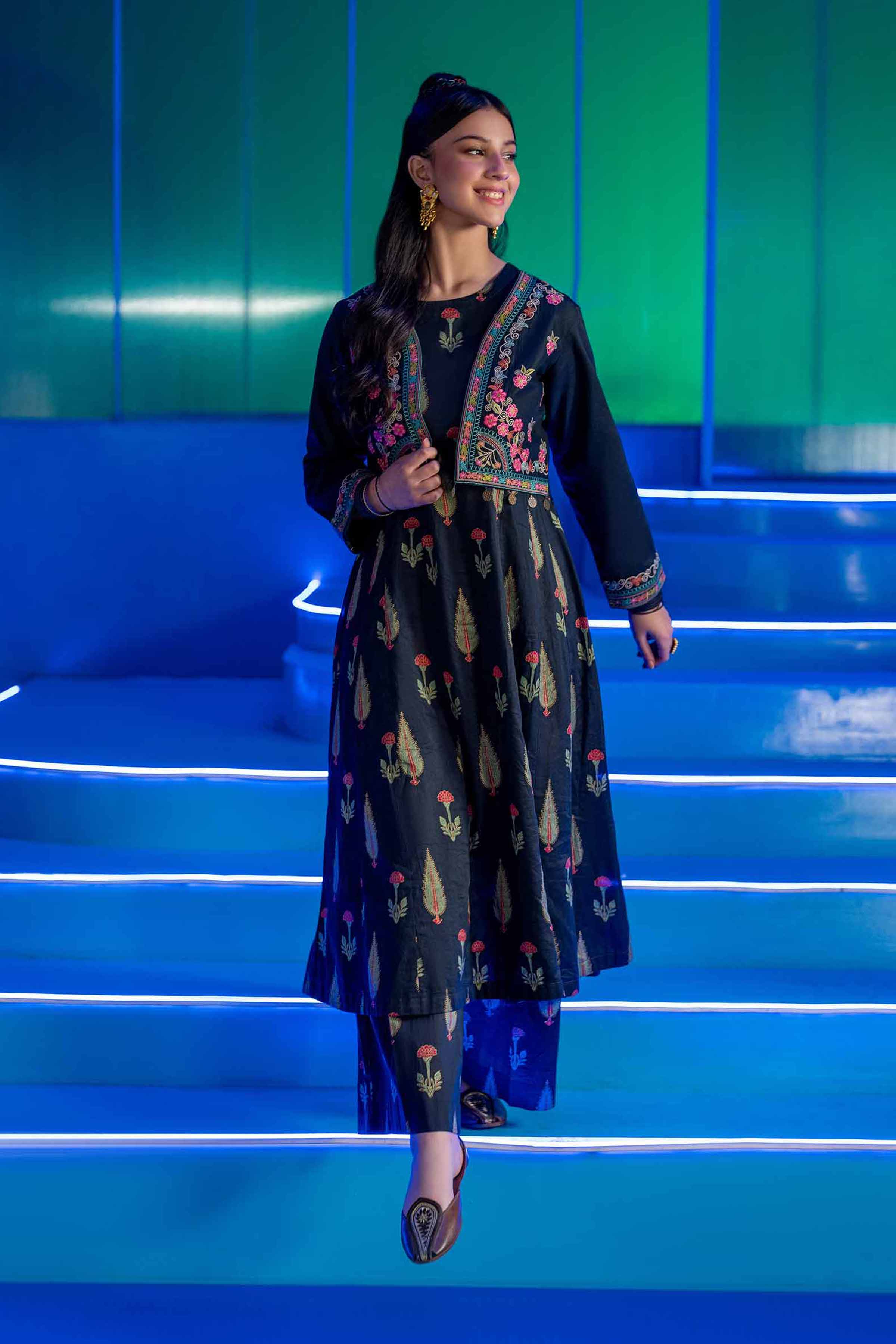 3 Piece - Printed Embroidered Suit - PE25-167