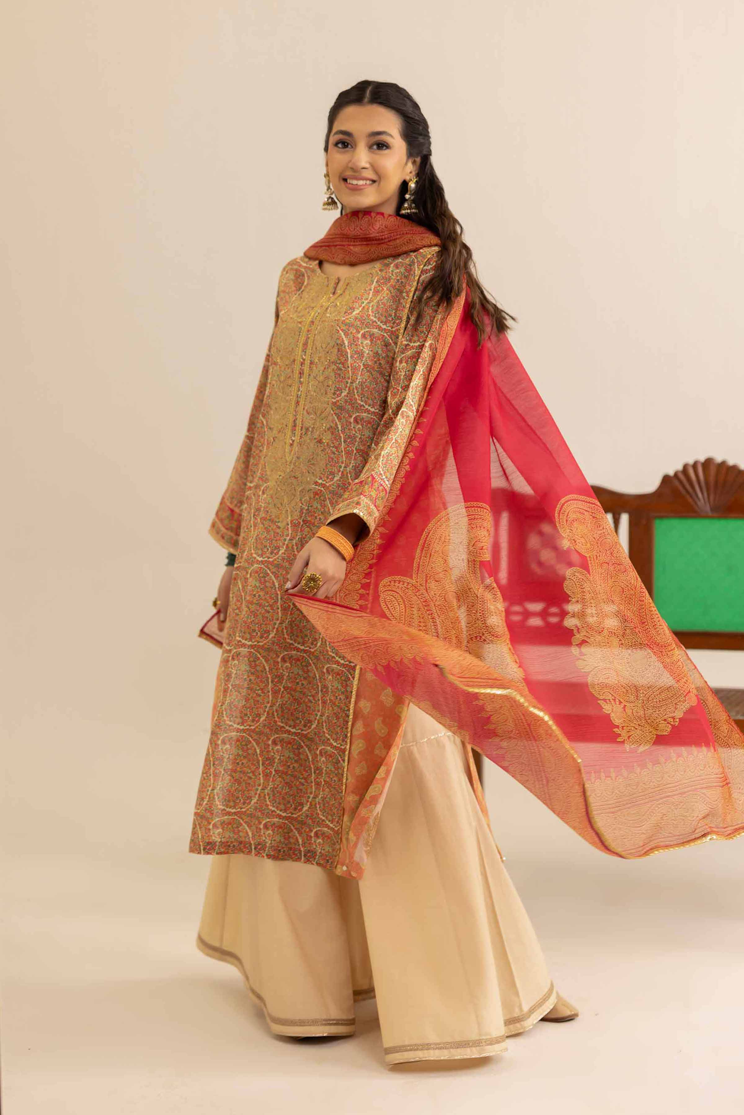 2 Piece - Printed Embroidered Suit - PE25-175 - Image 2