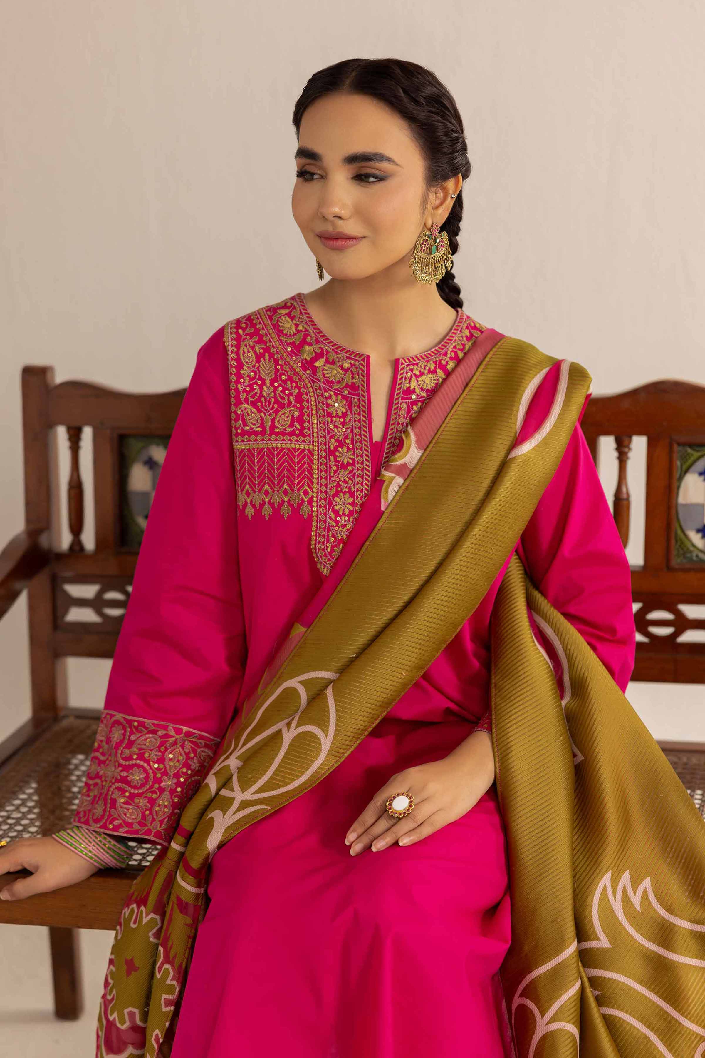 3 Piece - Printed Embroidered Suit - PE25-179