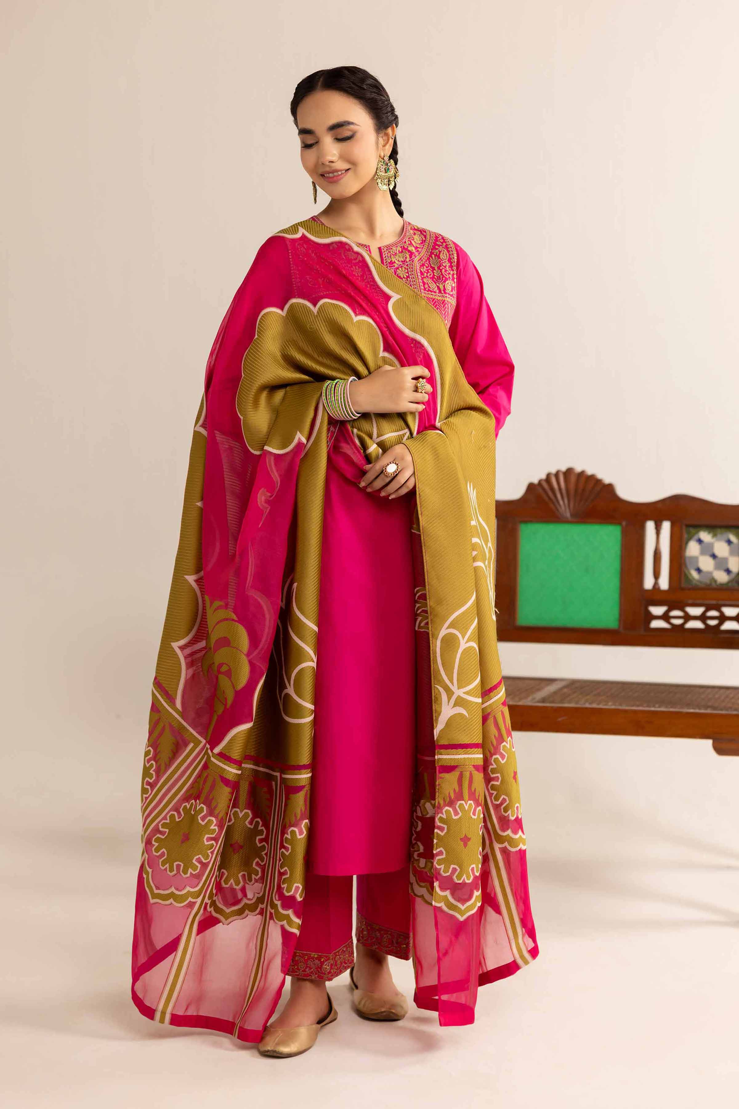 3 Piece - Printed Embroidered Suit - PE25-179 - Image 2