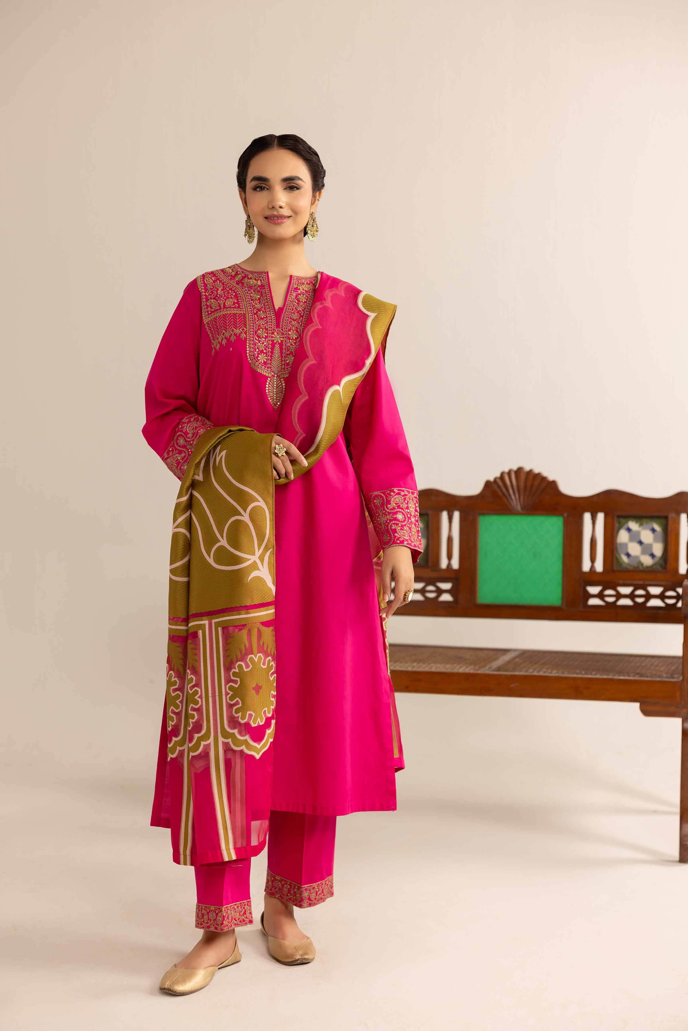 3 Piece - Printed Embroidered Suit - PE25-179 - Image 4