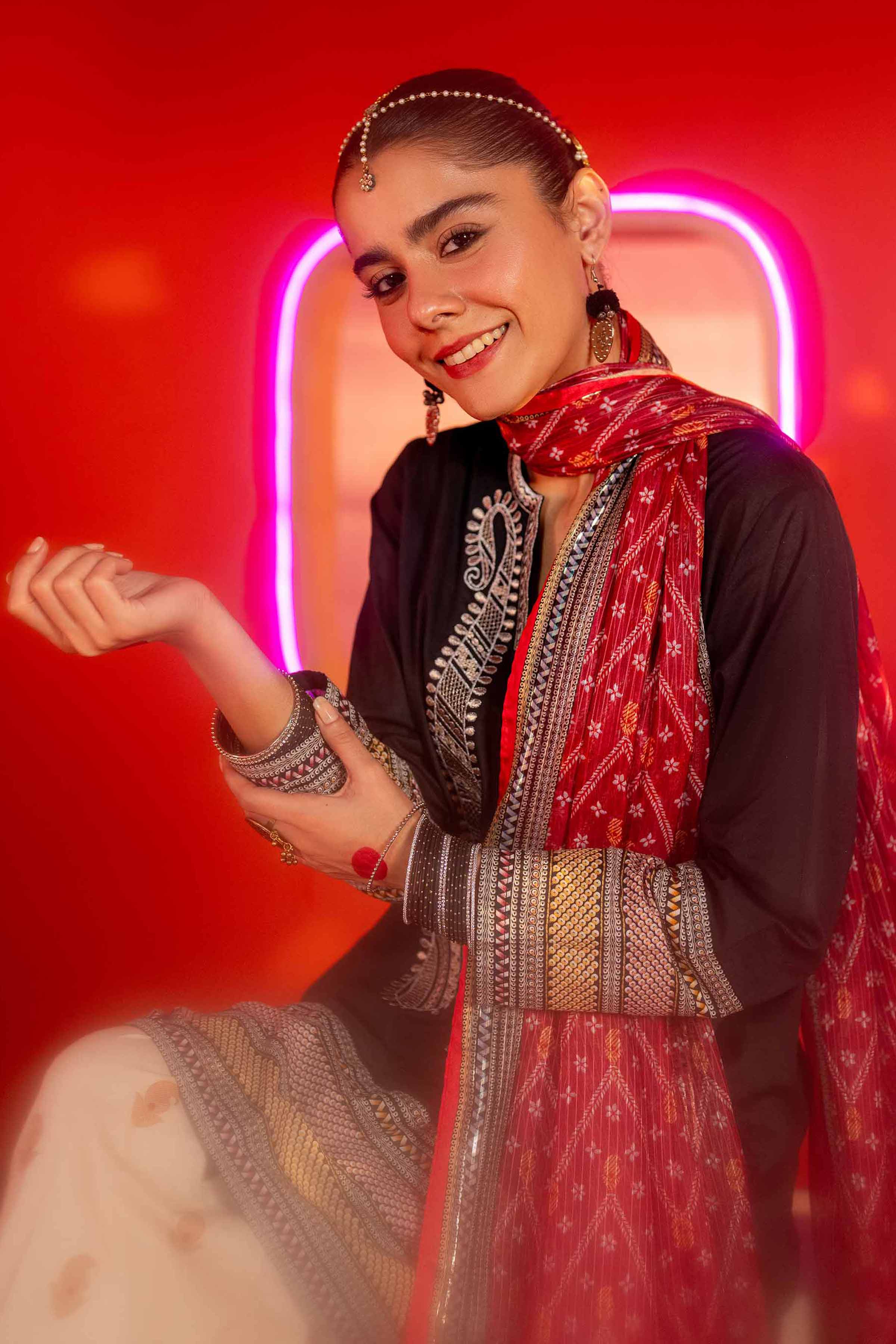 3 Piece - Printed Embroidered Suit - PE25-257 - Image 2