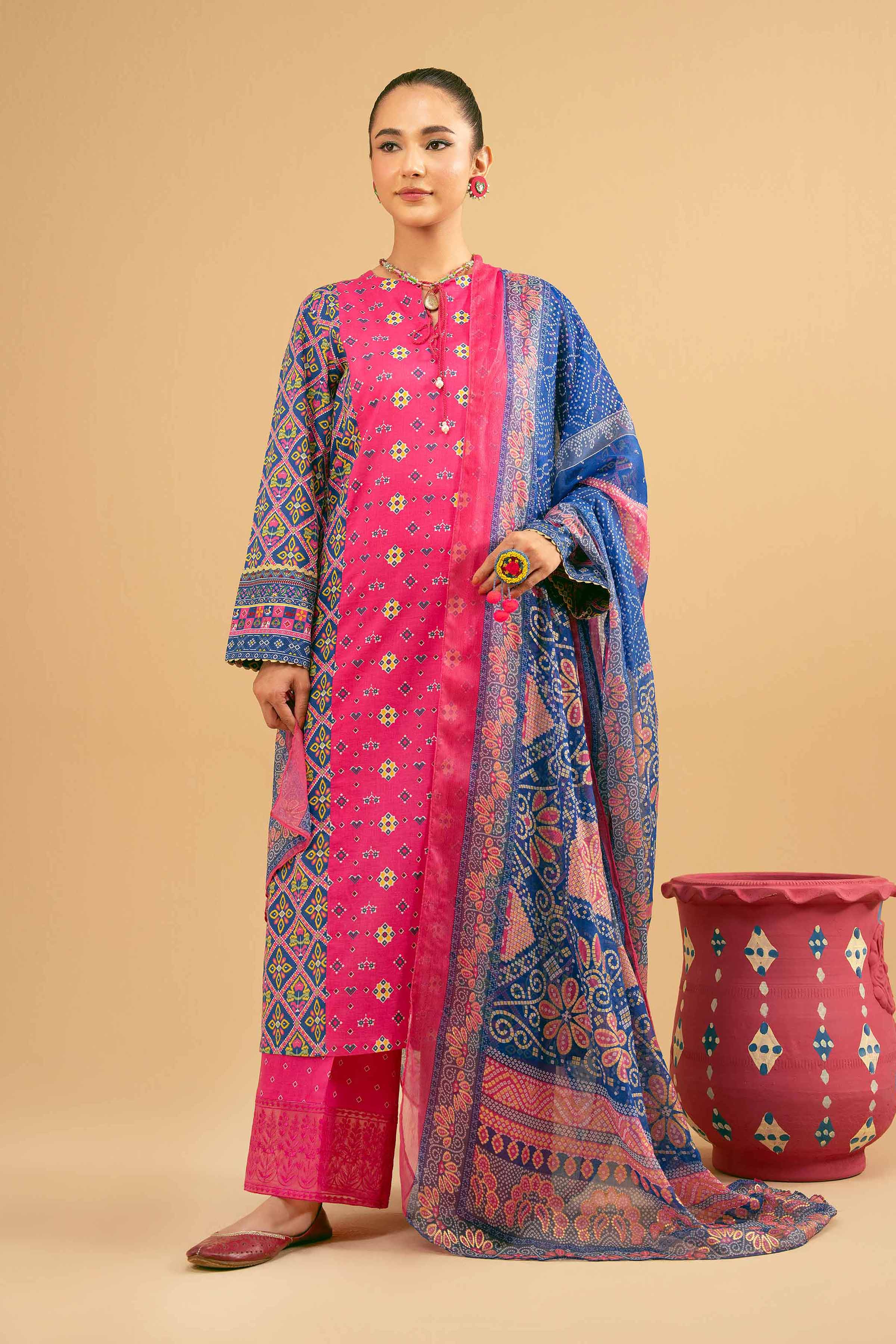 3 Piece - Printed Embroidered Suit - PE25-280 - Image 2
